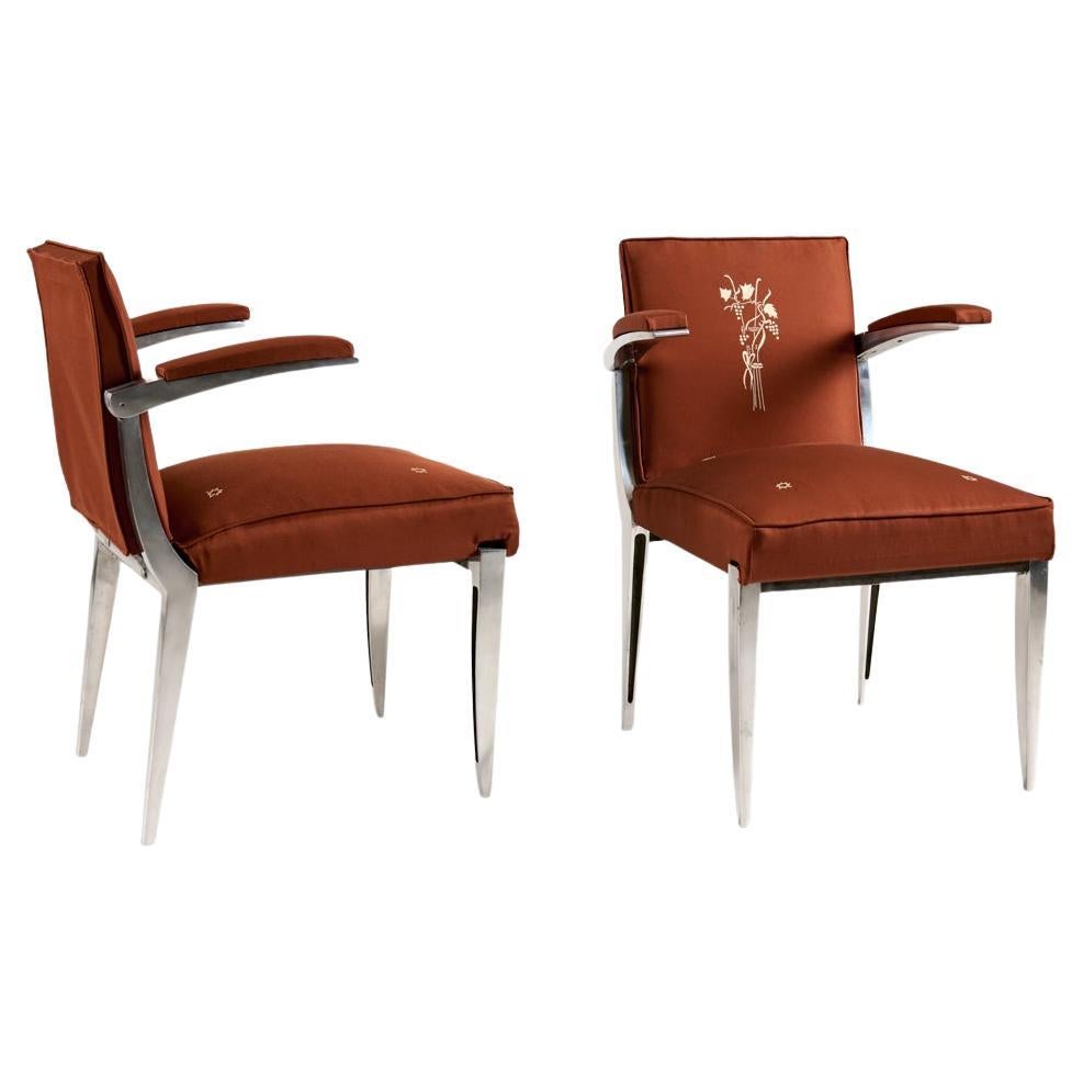 Henri-Albert Kahn, Pair of Folding Armchairs, Steel and Upholstery, France, 1938 For Sale