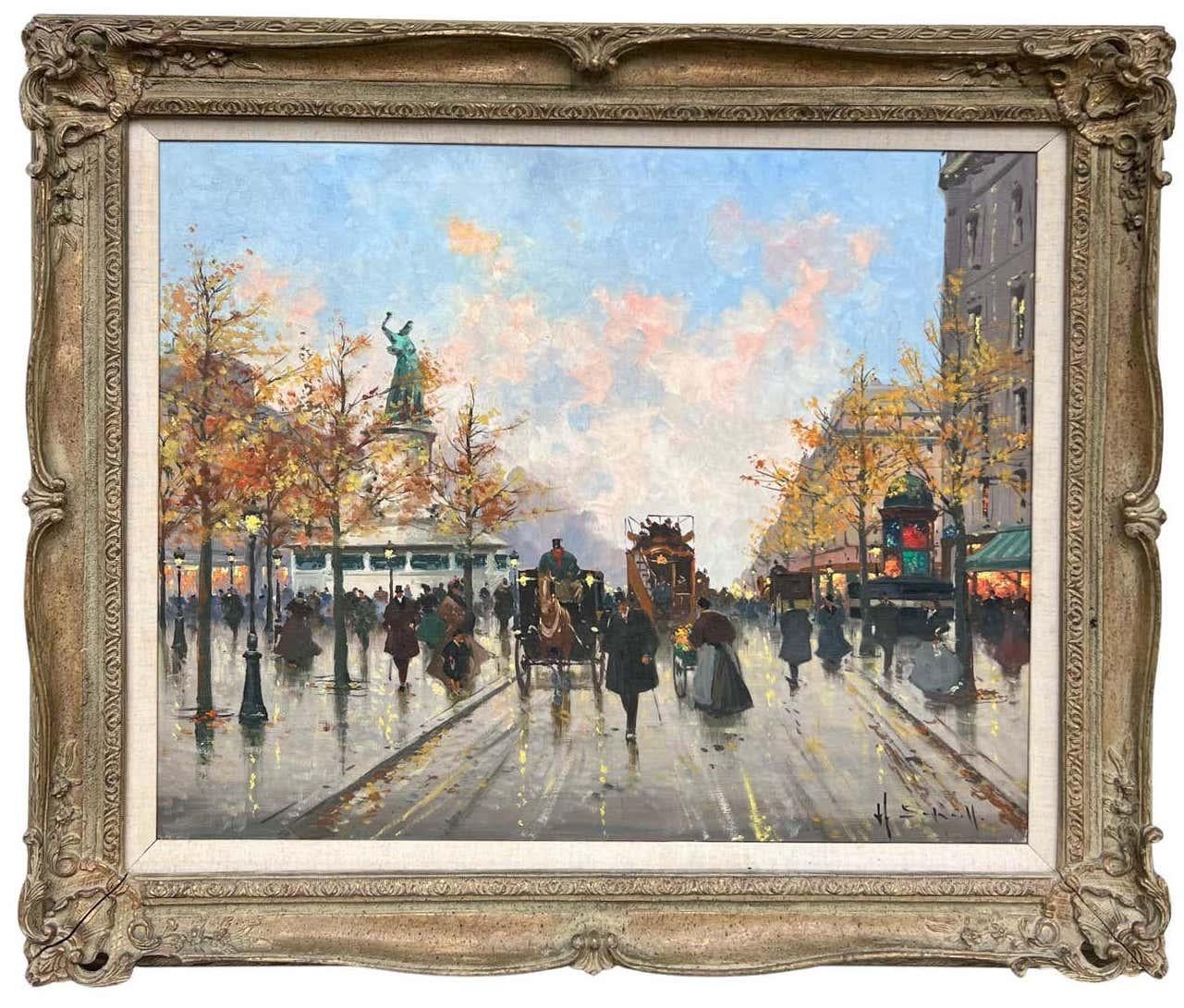 Henri Alexis Schaeffer Landscape Painting – Ein Pariser Boulevard