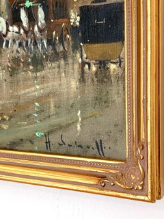 "Parisian Street Scene" Post-Impressionist Oil on Canvas of Church and Figures