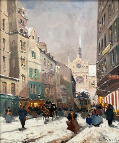 "Parisian Street View" Post-Impressionist Parisian Street Scene Oil on Canvas
