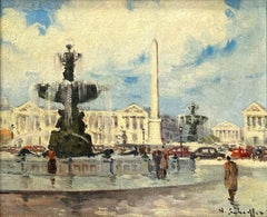 "Place de la Concorde" Post-Impressionist Parisian Street Scene Oil on Canvas