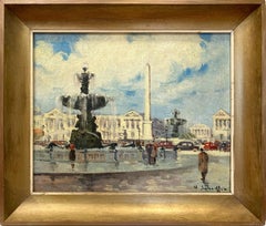 "Place de la Concorde" Escena callejera parisina postimpresionista Óleo sobre lienzo
