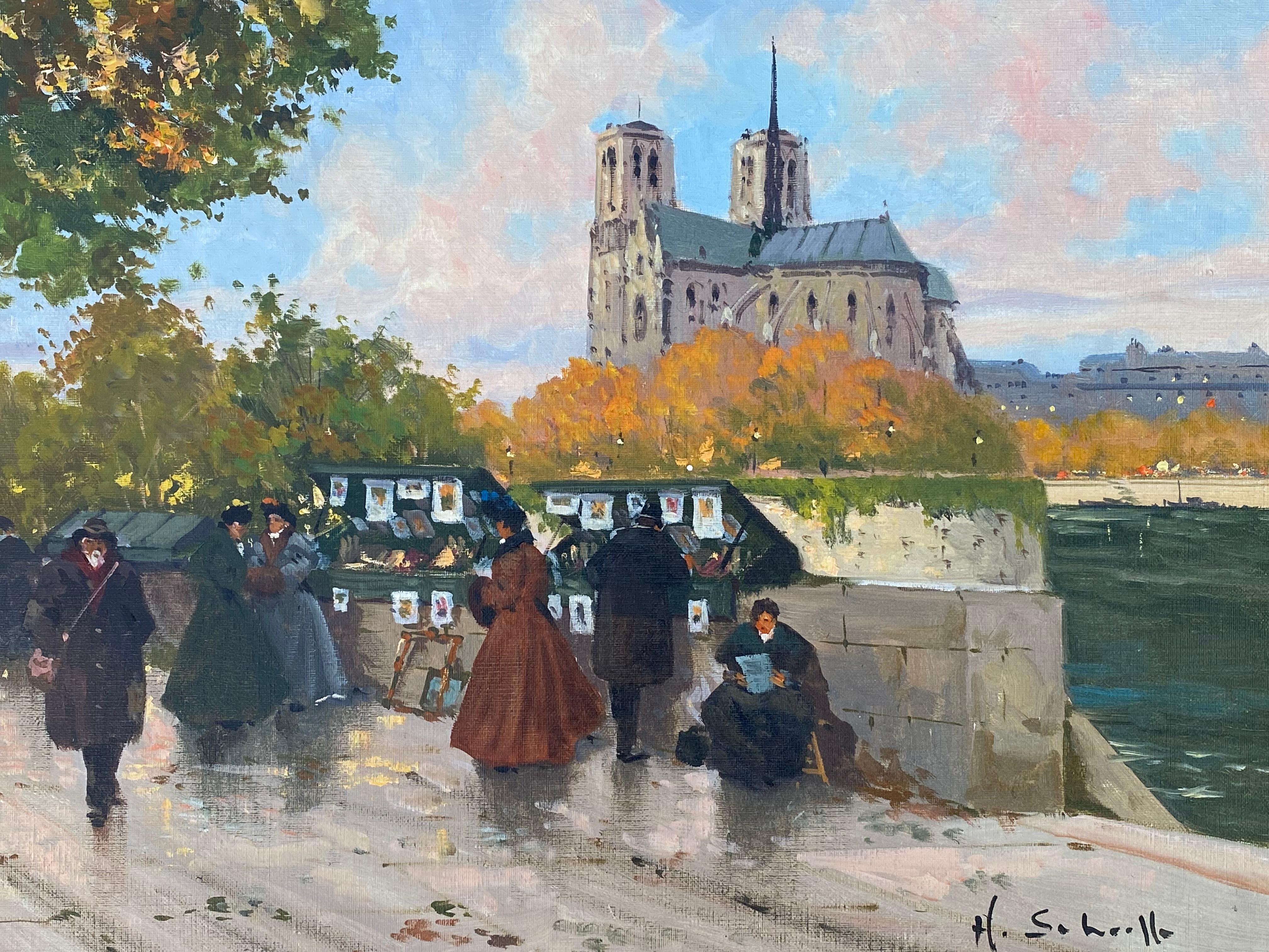 Artists de la rue, Paris - Post-impressionnisme Painting par Henri Alexis Schaeffer