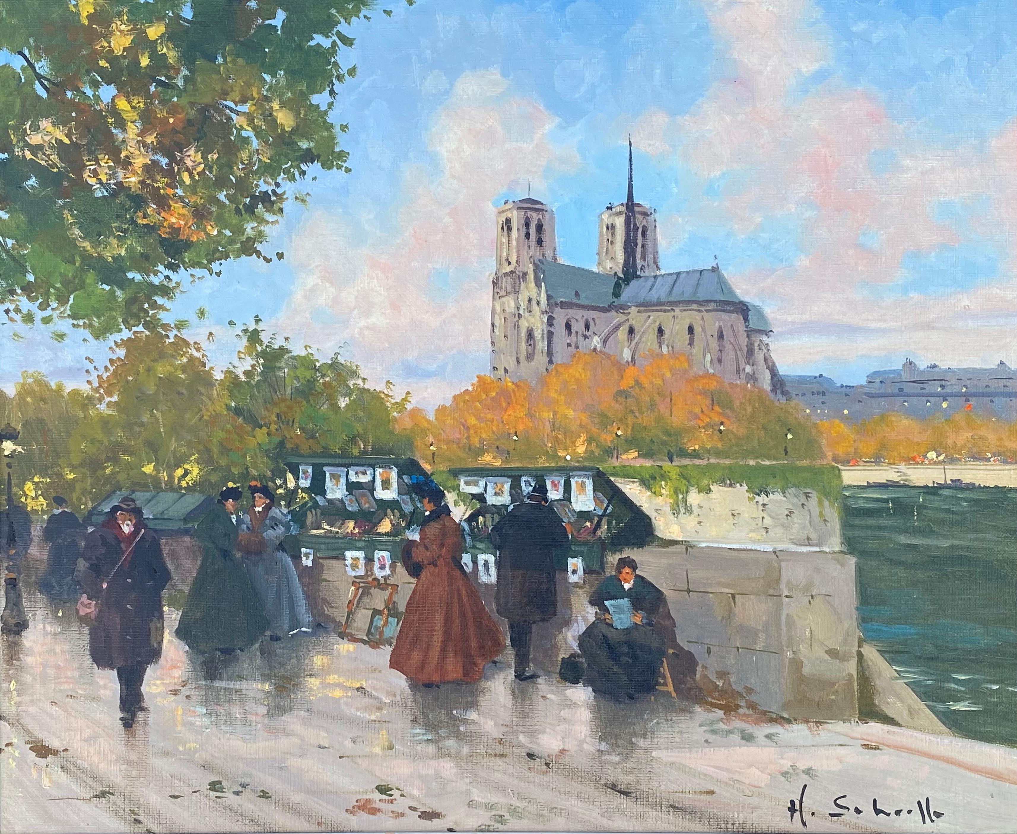 Artists de la rue, Paris - Gris Figurative Painting par Henri Alexis Schaeffer