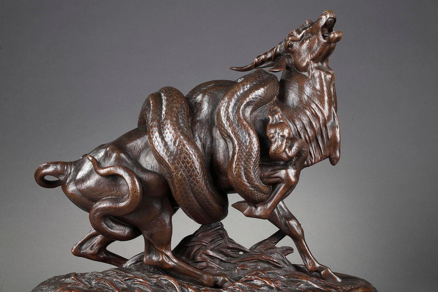Zebu and Python - Sculpture by Henri-Alfred Jacquemart