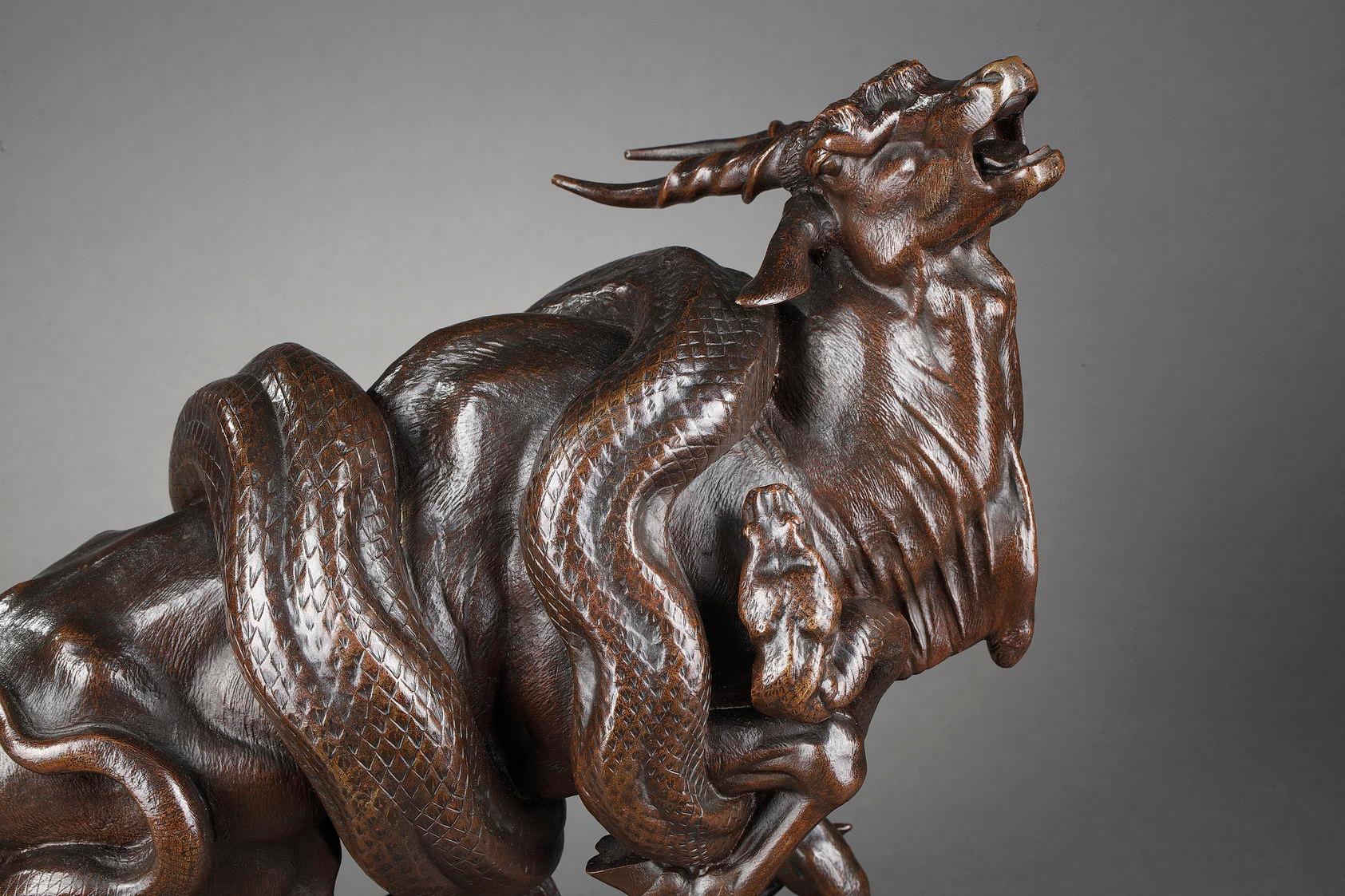Zebu and Python - French School Sculpture by Henri-Alfred Jacquemart