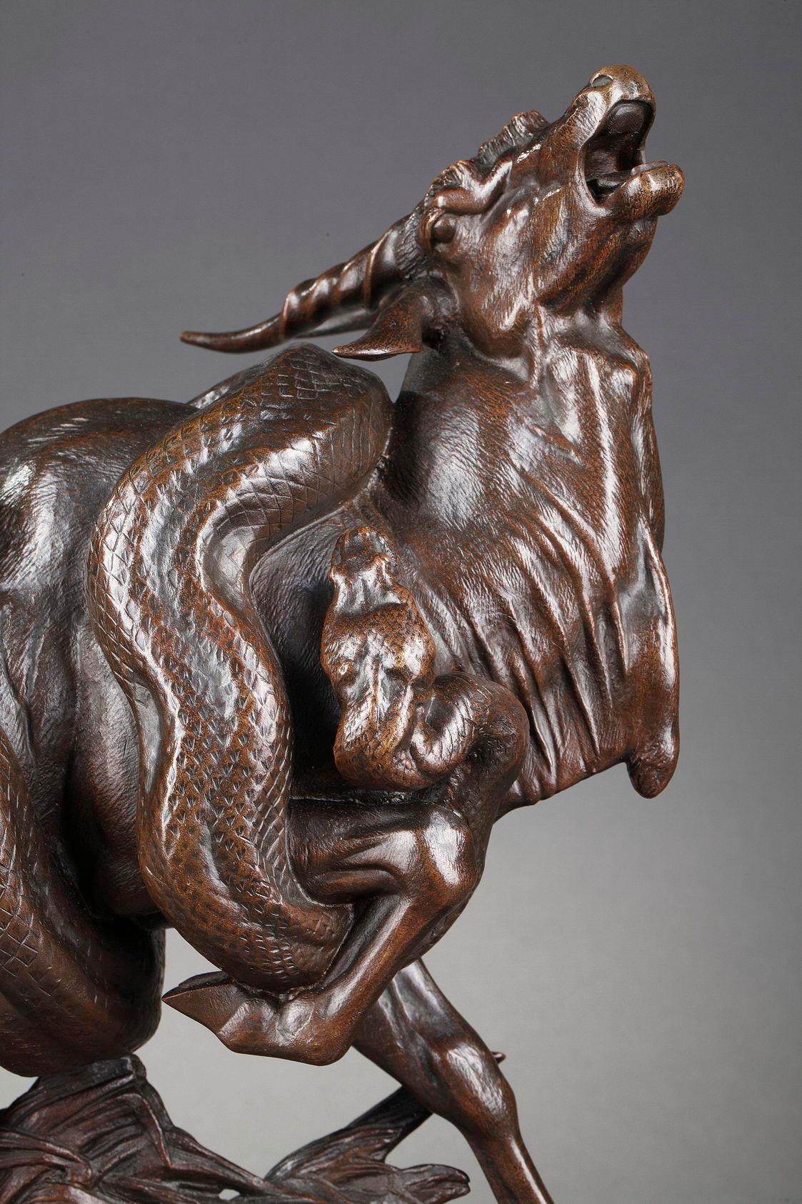 Zebu and Python - Gold Figurative Sculpture by Henri-Alfred Jacquemart