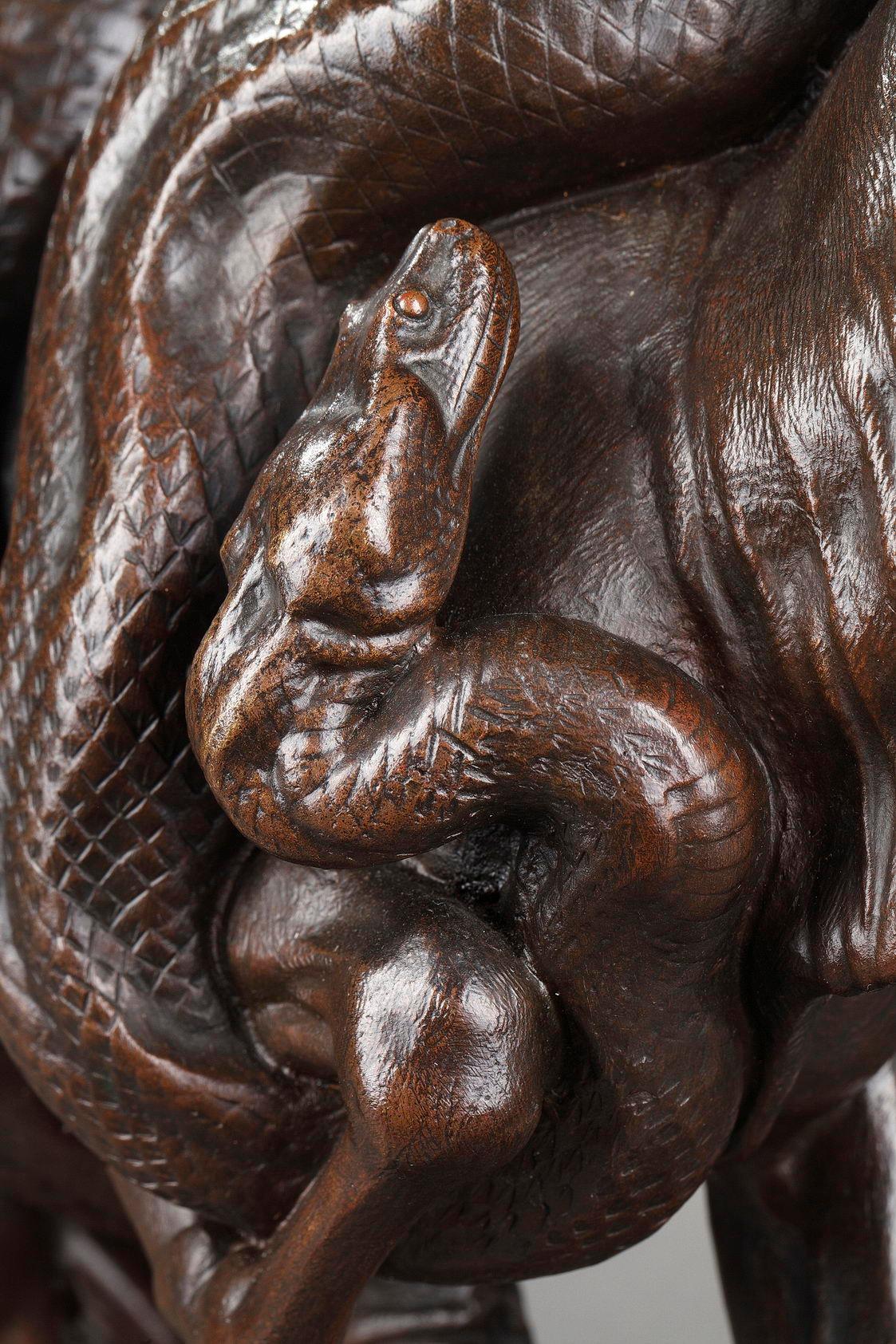 Zebu and Python
by Henri-Alfred JACQUEMART (1824-1896)

Bronze group with nuanced brown patina
signed on the base 