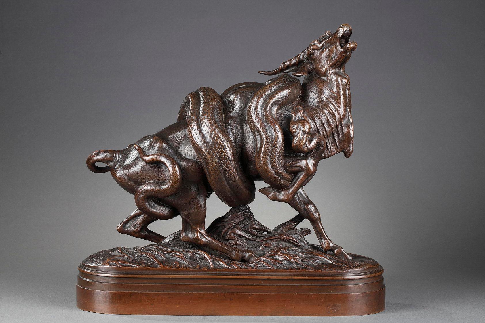 Henri-Alfred Jacquemart Figurative Sculpture - Zebu and Python