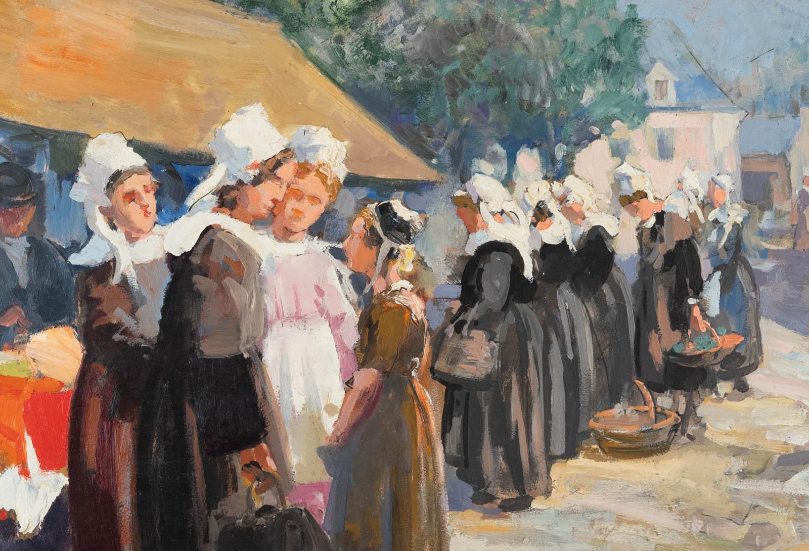 Scena di mercato in Bretagna - Painting Impressionismo di Henri Alphonse Barnoin