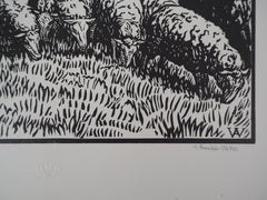 Shepherdess and her Sheep - Original wooodcut, Handsigned & Numbered