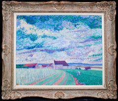 Vintage Temps Orageux - Divisionist Landscape Oil Painting by Henri Andre Joubert