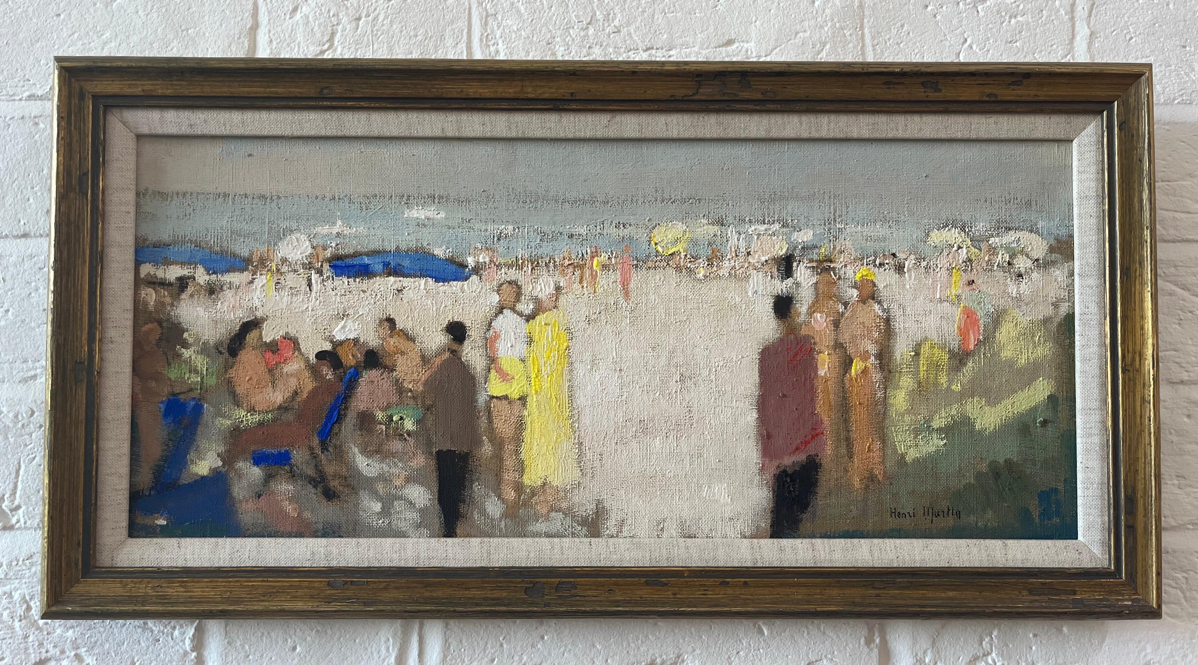 Impressionniste français, figures sur la plage, sud de la Côte d'Azur - Impressionnisme Painting par Henri-André Martin