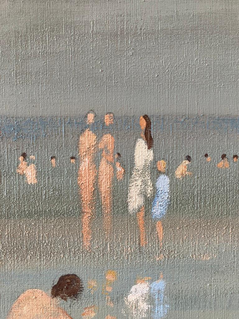 Impressionniste français, figures sur la plage, sud de la Côte d'Azur - Gris Figurative Painting par Henri-André Martin