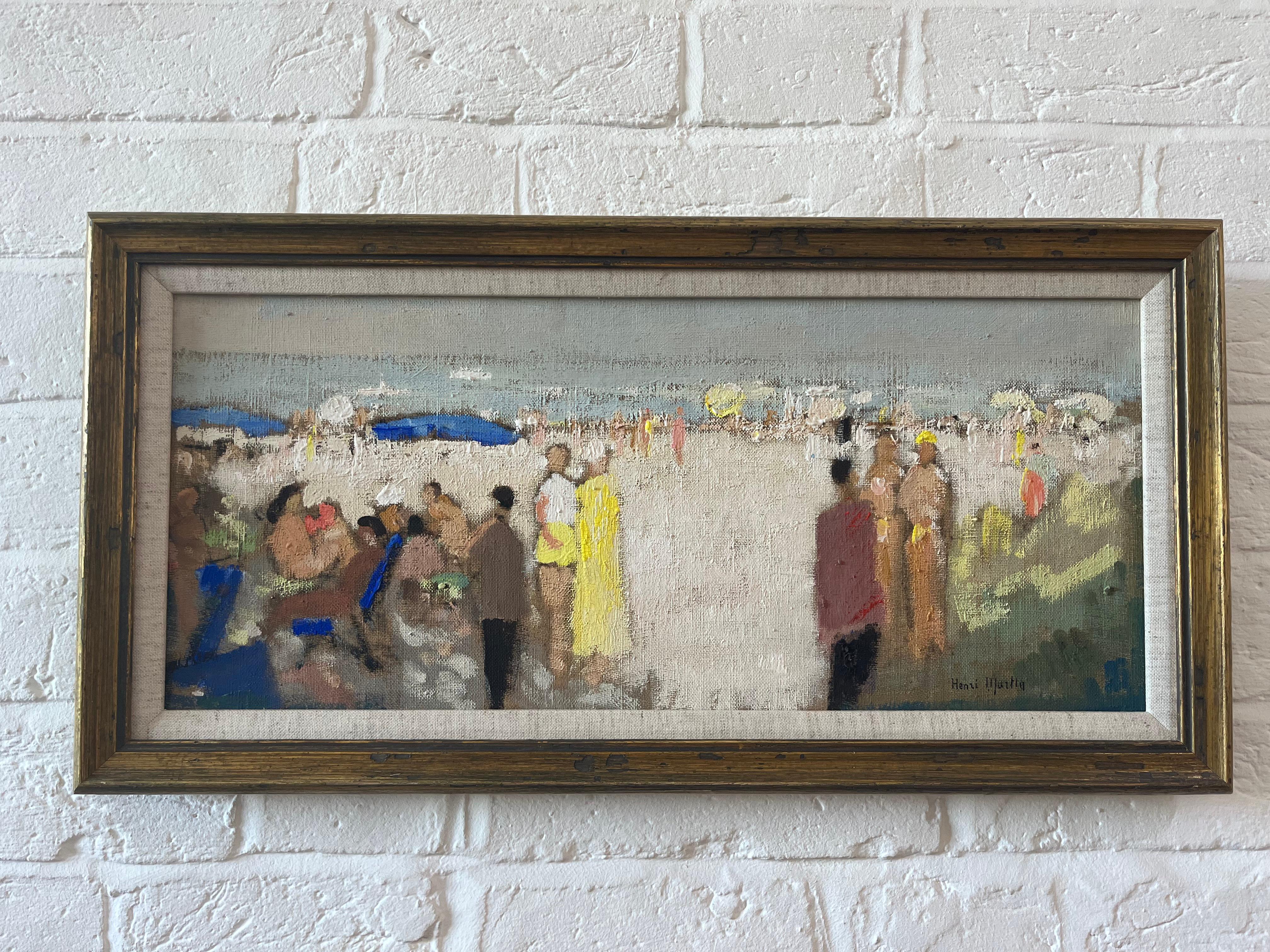 Impressionniste français, figures sur la plage, sud de la Côte d'Azur - Gris Figurative Painting par Henri-André Martin