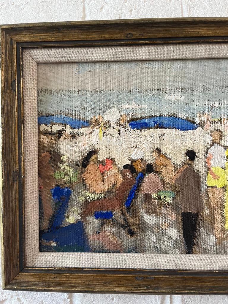 Un des nombreux tableaux que nous proposons de Henri-André Martin. Une image merveilleusement évocatrice d'une plage étendue avec des personnages se relaxant sur une plage du sud de la France, peinte avec panache par ce maître