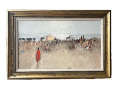 Vintage French Impressionist, Figures on the beach, South of France, French Riviera