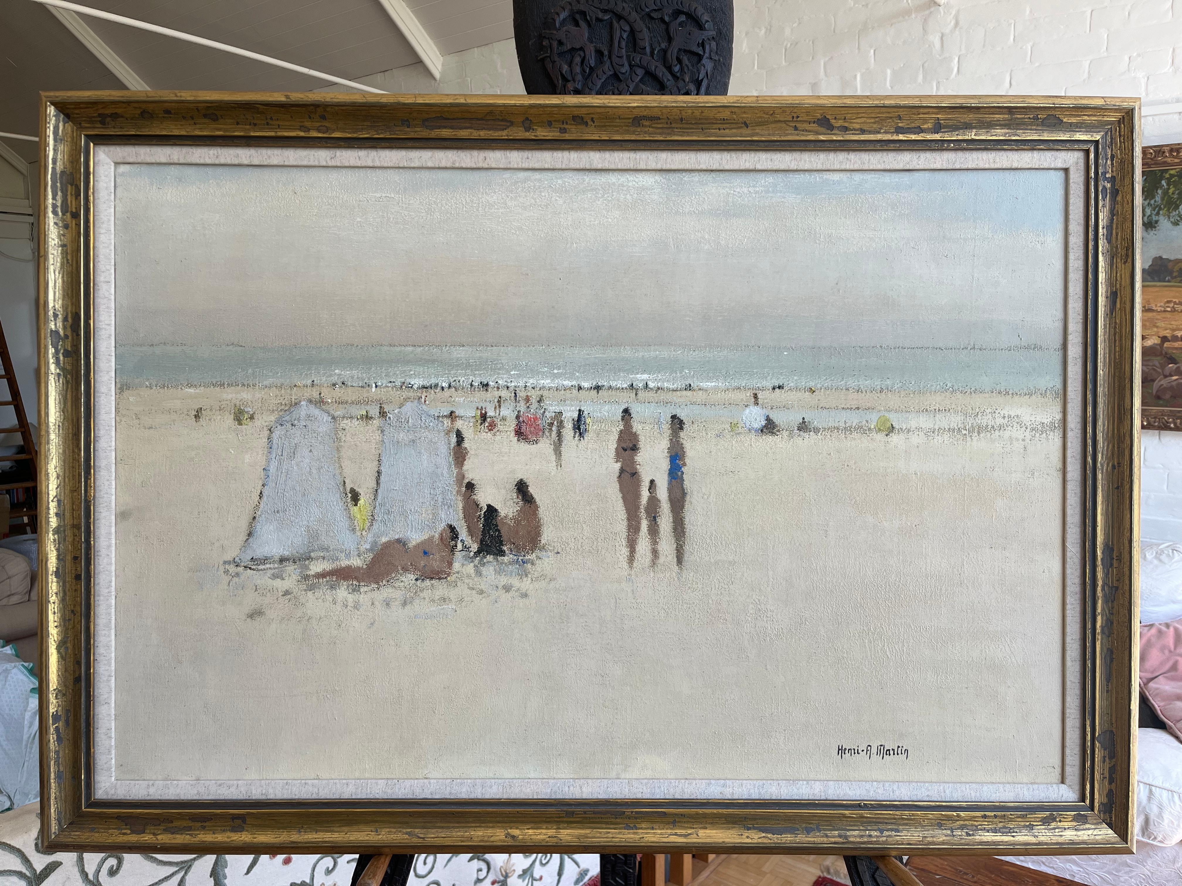 Französischer Impressionist, Großes Ölgemälde, Figuren am Strand, Südfrankreich (Impressionismus), Painting, von Henri-André Martin
