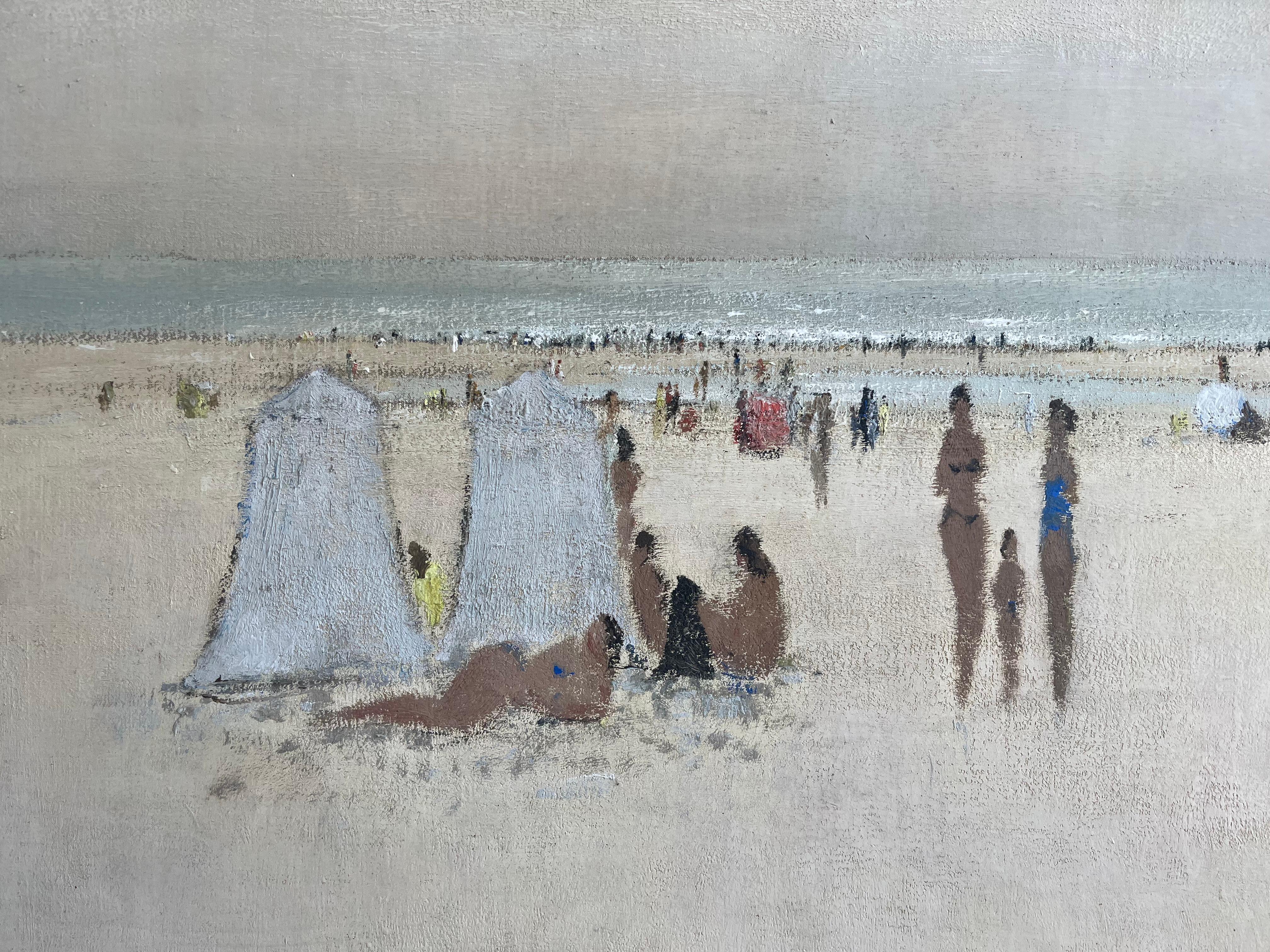 Eines von mehreren Gemälden, die wir von Henri-André Martin's anbieten. Ein wunderbar stimmungsvolles Bild eines weitläufigen Strandes mit Figuren, die sich am Strand entspannen, gemalt mit großem Elan von diesem impressionistischen Meister. In