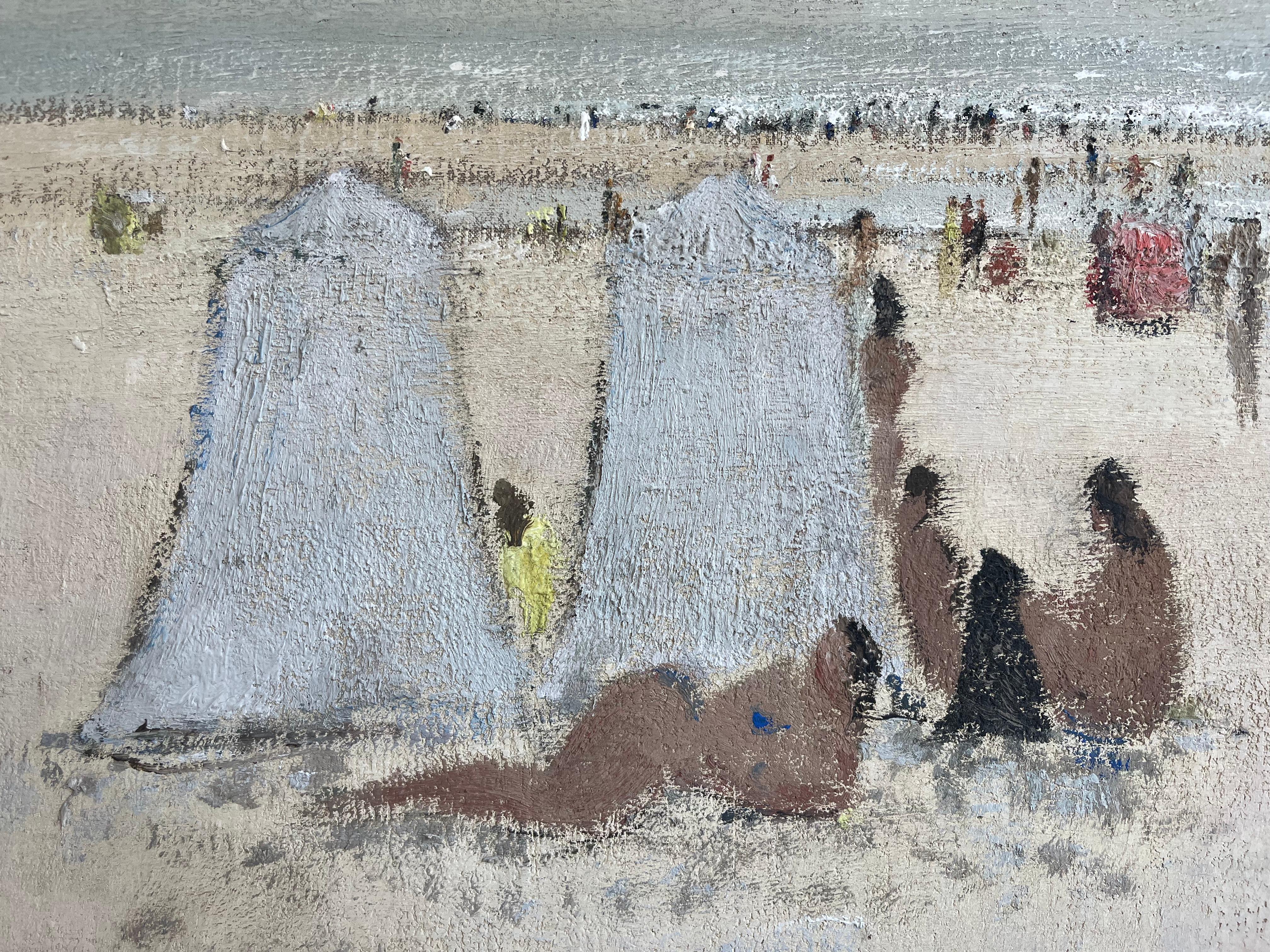 Französischer Impressionist, Großes Ölgemälde, Figuren am Strand, Südfrankreich im Angebot 1