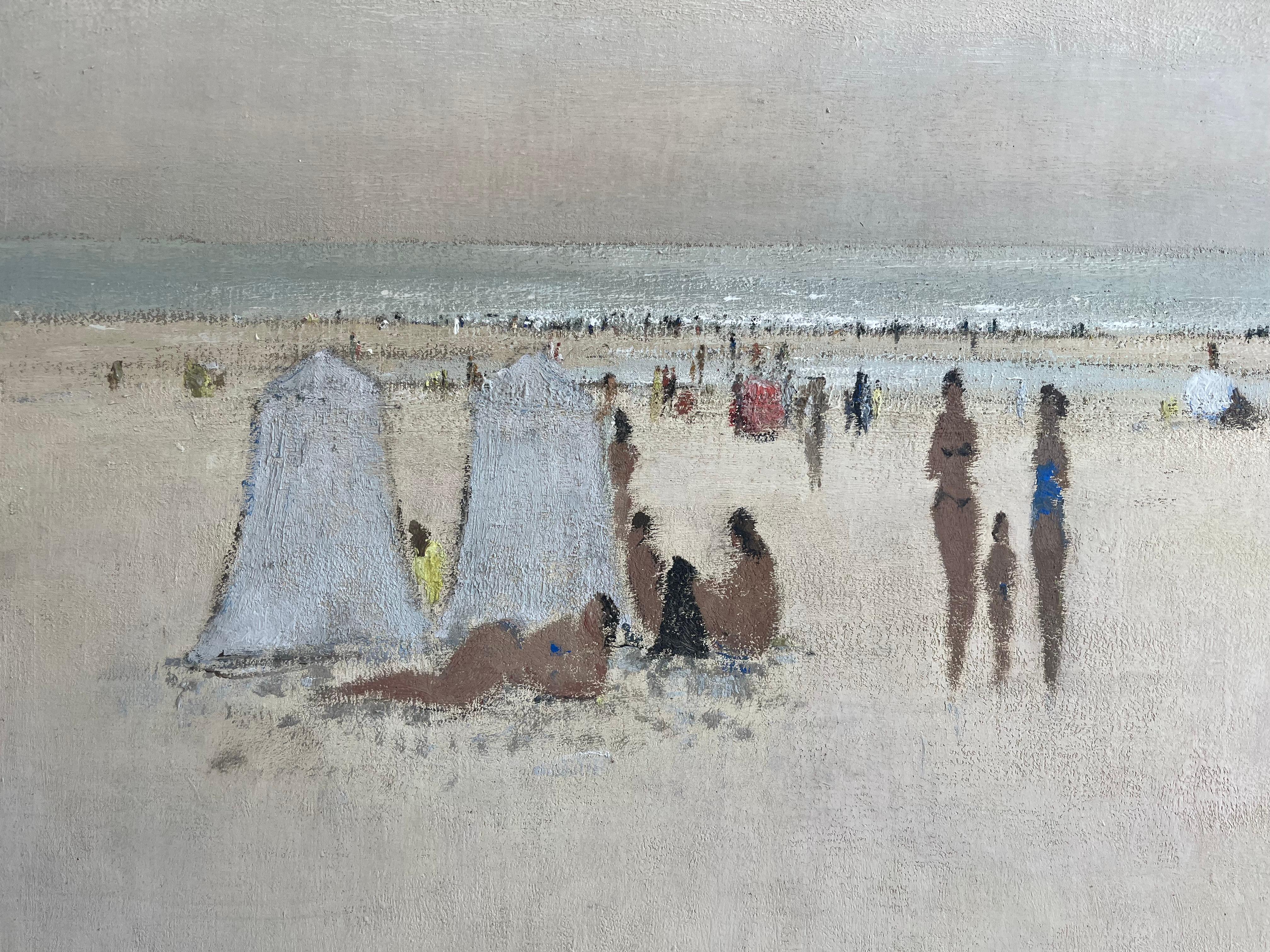 Französischer Impressionist, Großes Ölgemälde, Figuren am Strand, Südfrankreich im Angebot 2