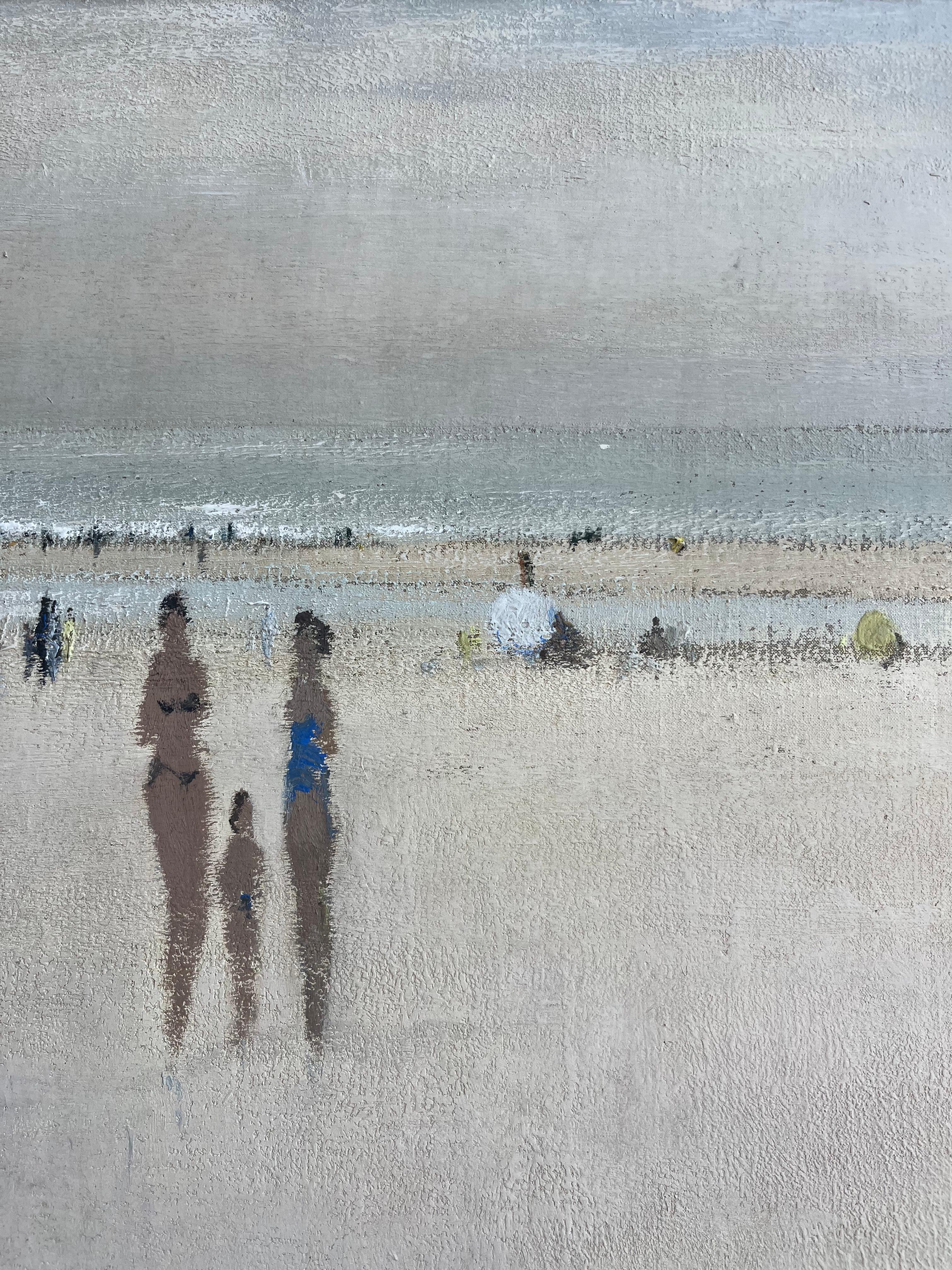 Französischer Impressionist, Großes Ölgemälde, Figuren am Strand, Südfrankreich im Angebot 3