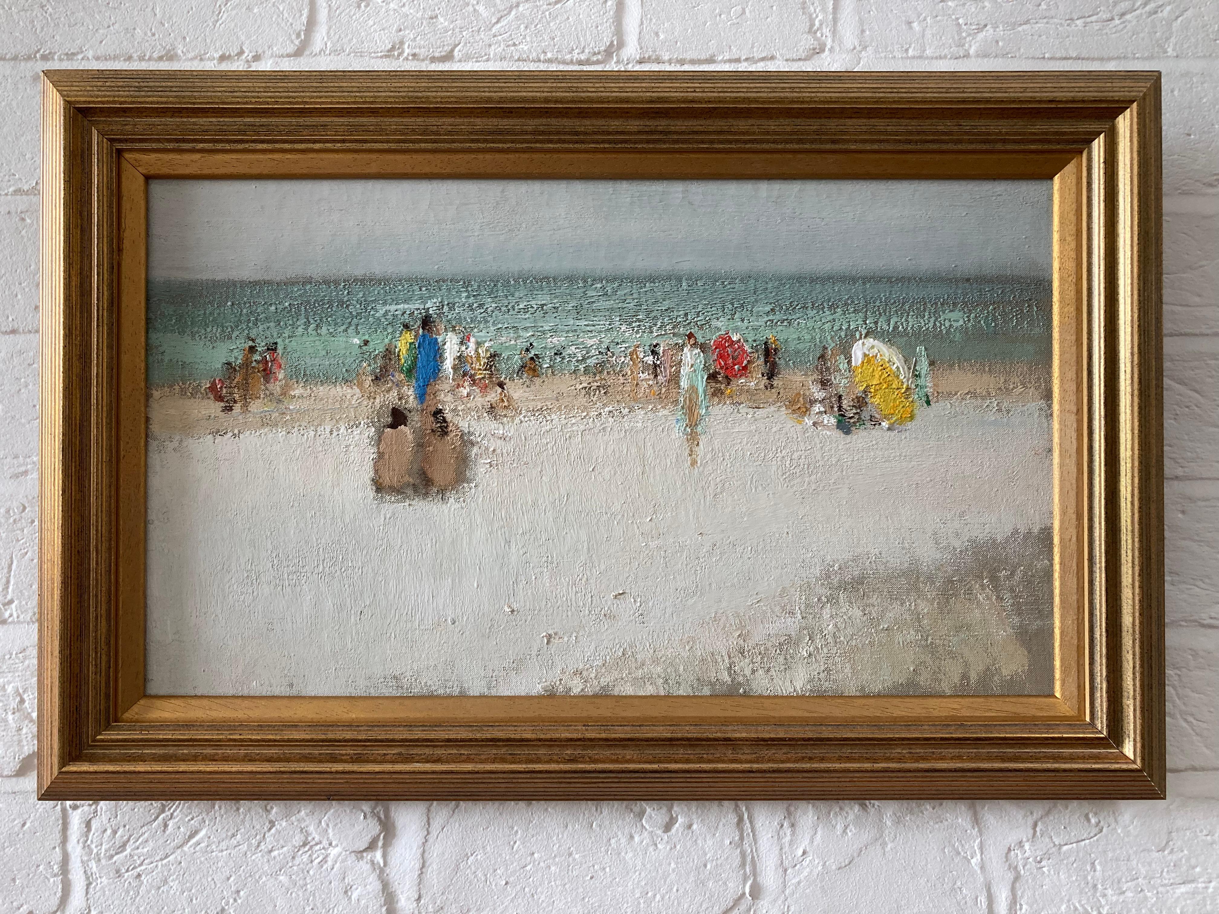 Französisch-impressionistische Strandszene aus Südfrankreich (Grau), Figurative Painting, von Henri-André Martin