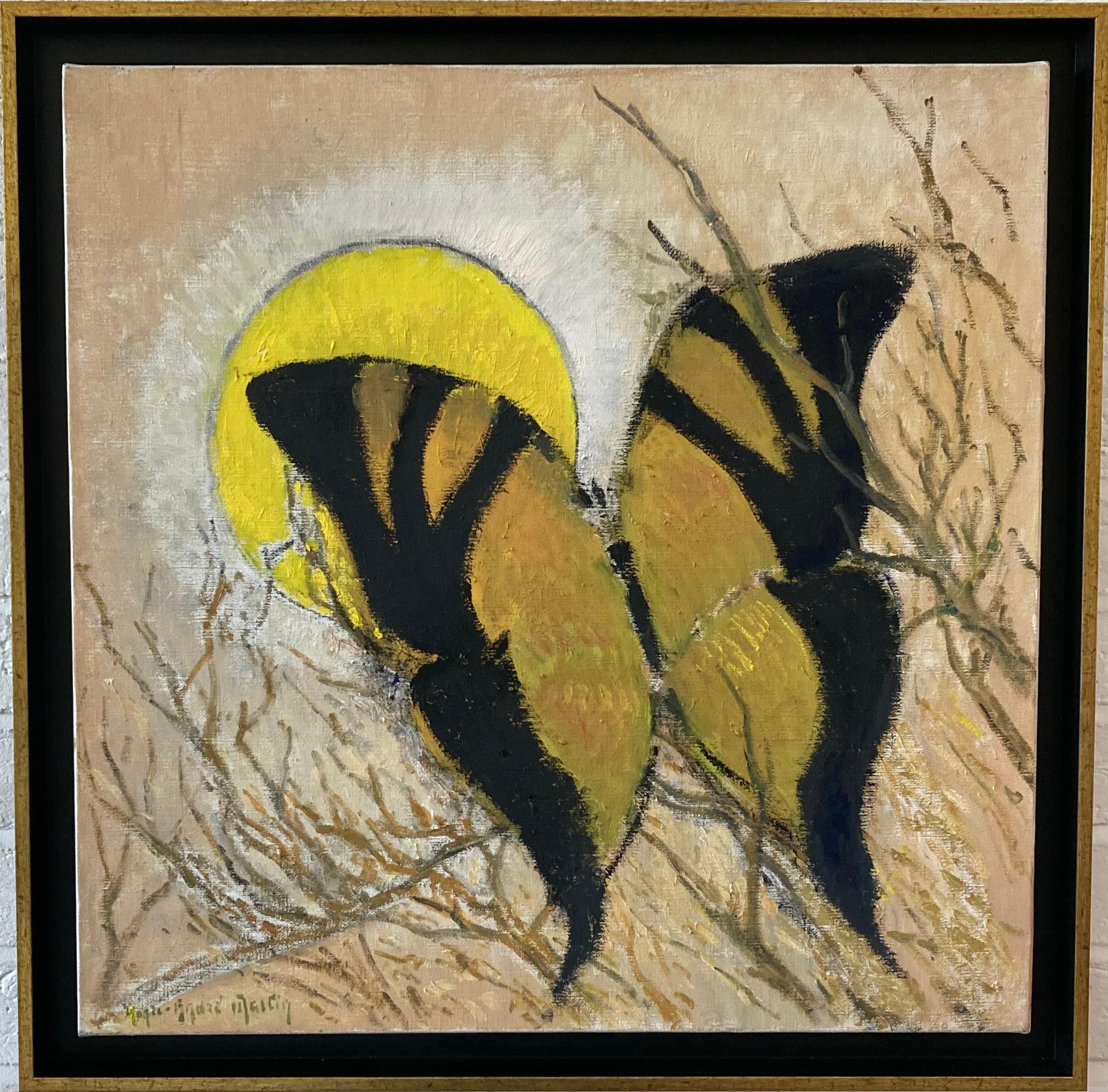 An incredibly striking image of a black and yellow butterfly. Painted with great energy and style. This looks stunning against a white wall.

Henri-André Martin (1918-2004)
A Swallowtail butterfly
Signed 
Oil on canvas
23½ x 23½ inches excluding