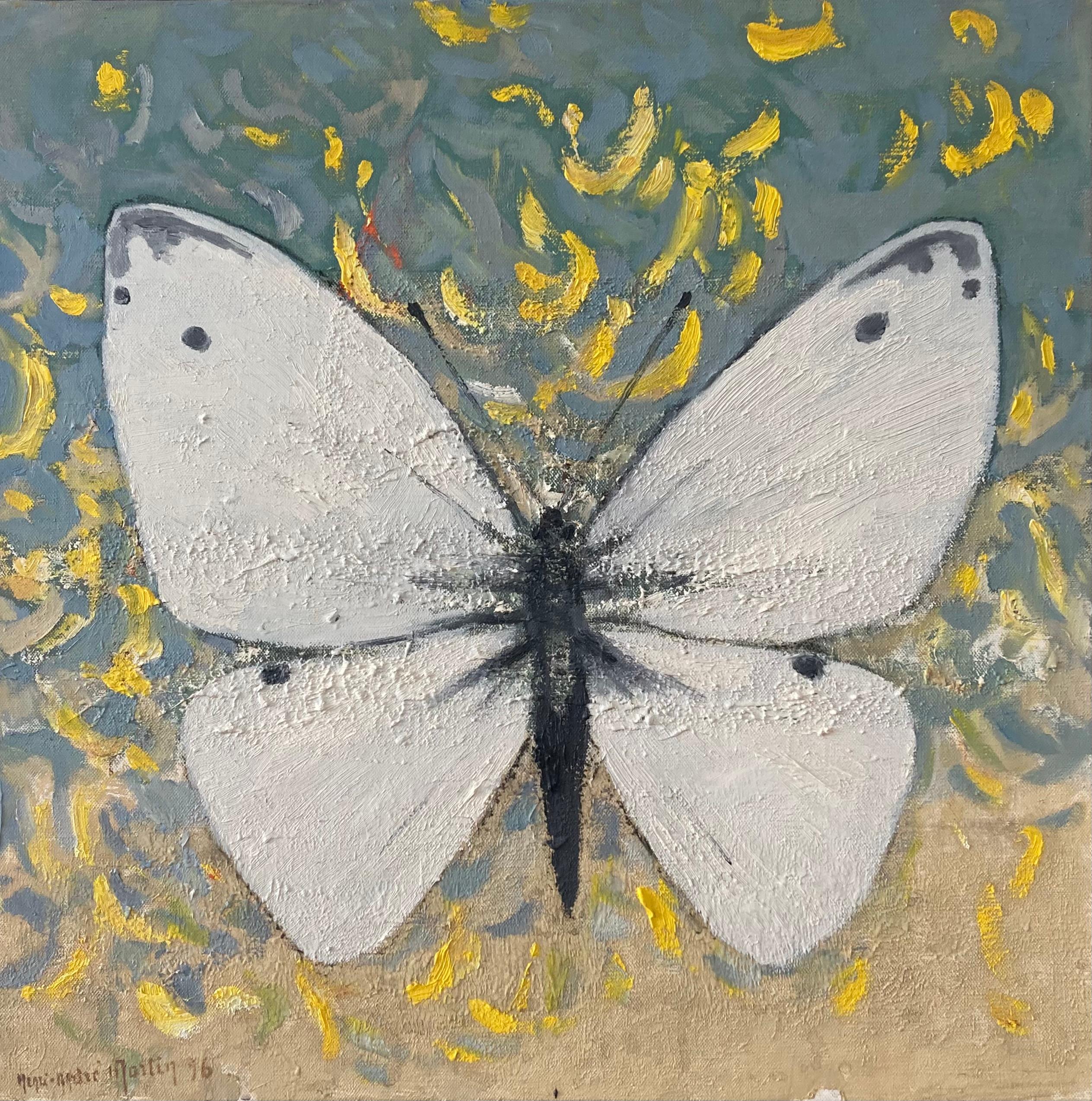 Une image incroyablement frappante d'un papillon blanc sur fond de pétales jaunes. Peint avec beaucoup d'énergie et avec une texture très attrayante à la surface de la peinture. Whiting est superbe sur un mur blanc.

Henri-André Martin