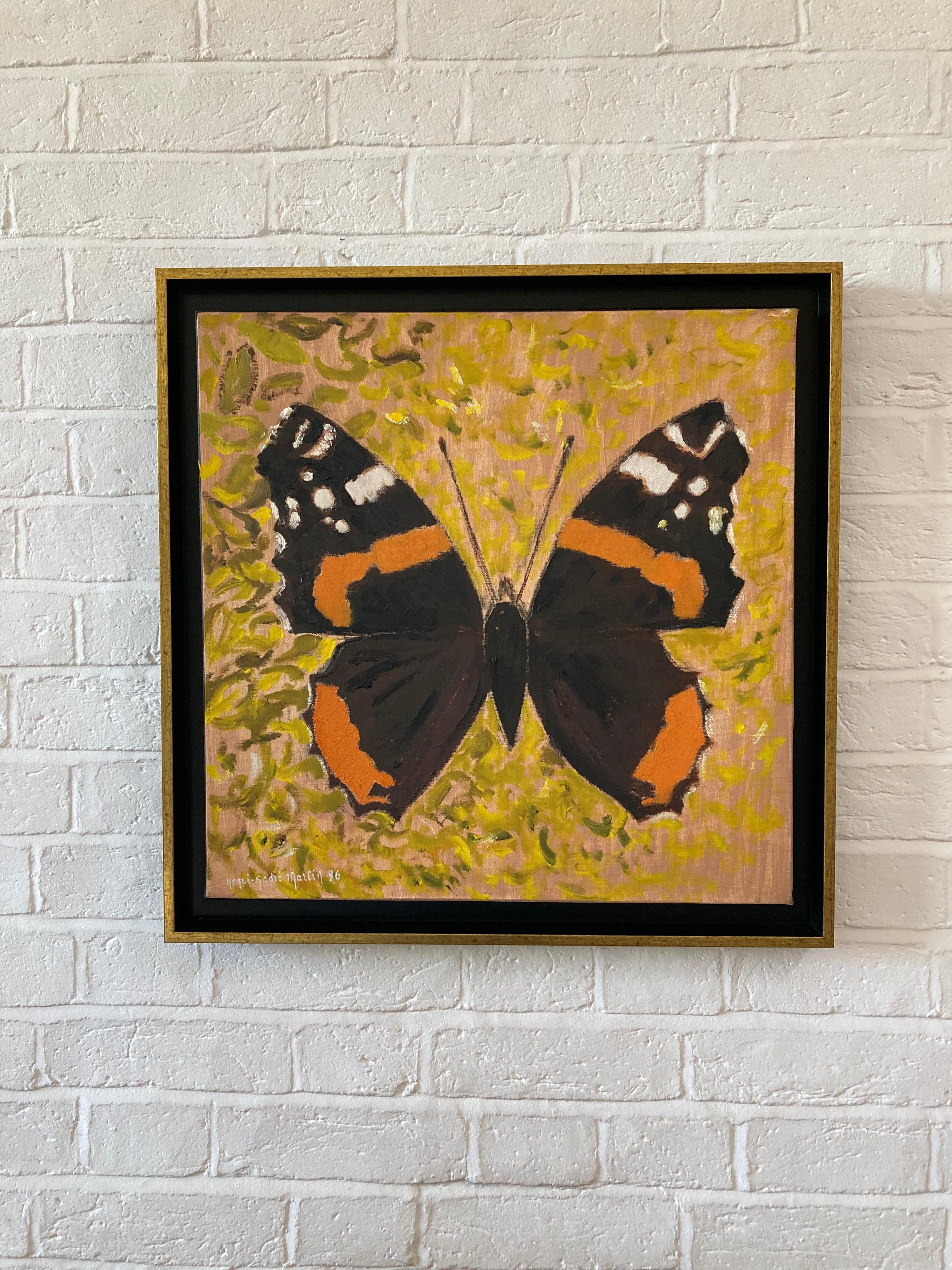 French Modernist, Beautiful Summer Red Admiral Butterfly - Painting by Henri-André Martin