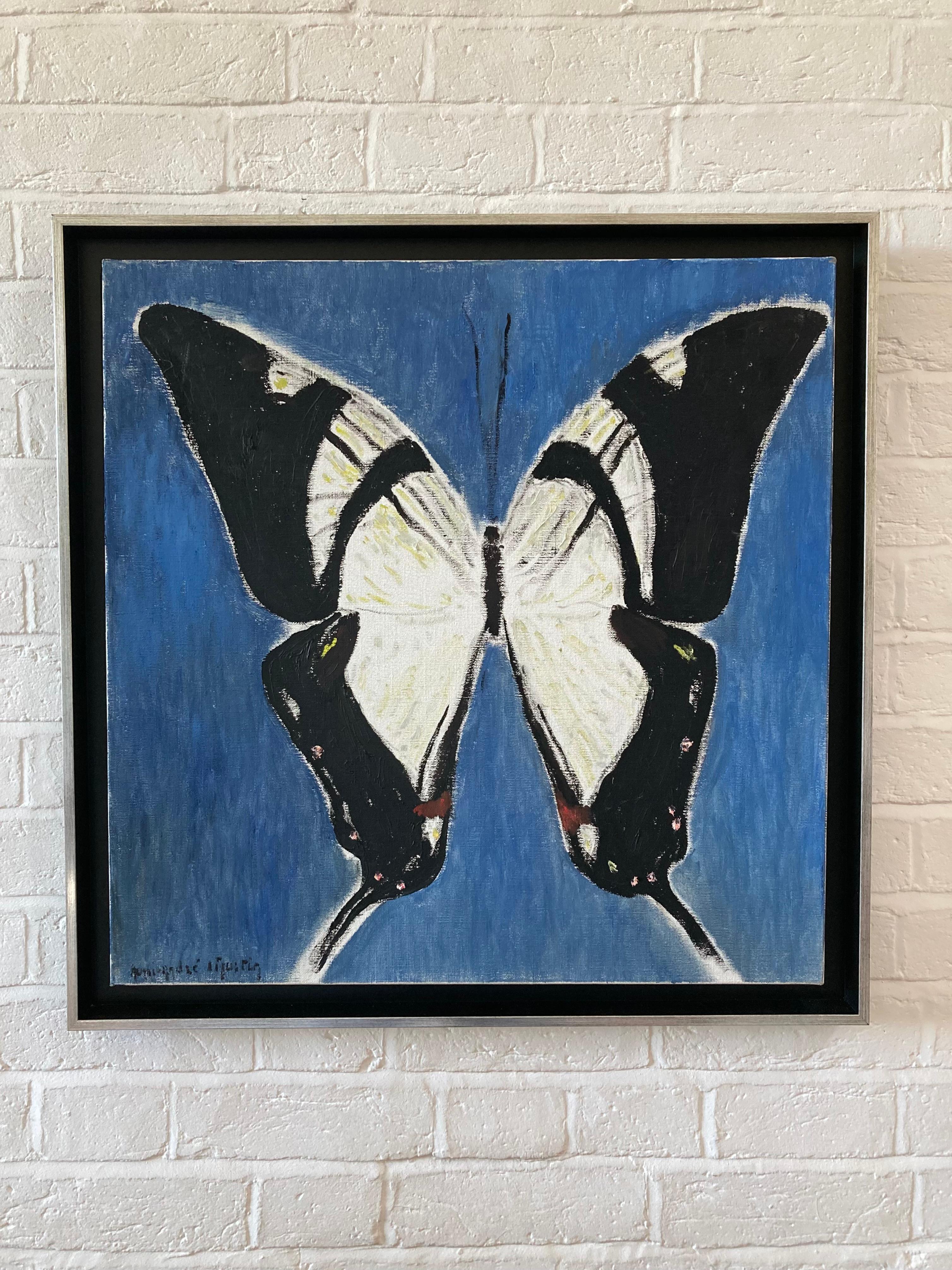 Une image incroyablement frappante d'un papillon Swallowtail. Peint avec beaucoup d'énergie et de style. Le résultat serait magnifique sur un mur blanc.

Henri-André Martin (1918-2004)
Un papillon de type queue d'hirondelle
Signé
Huile sur toile
23½