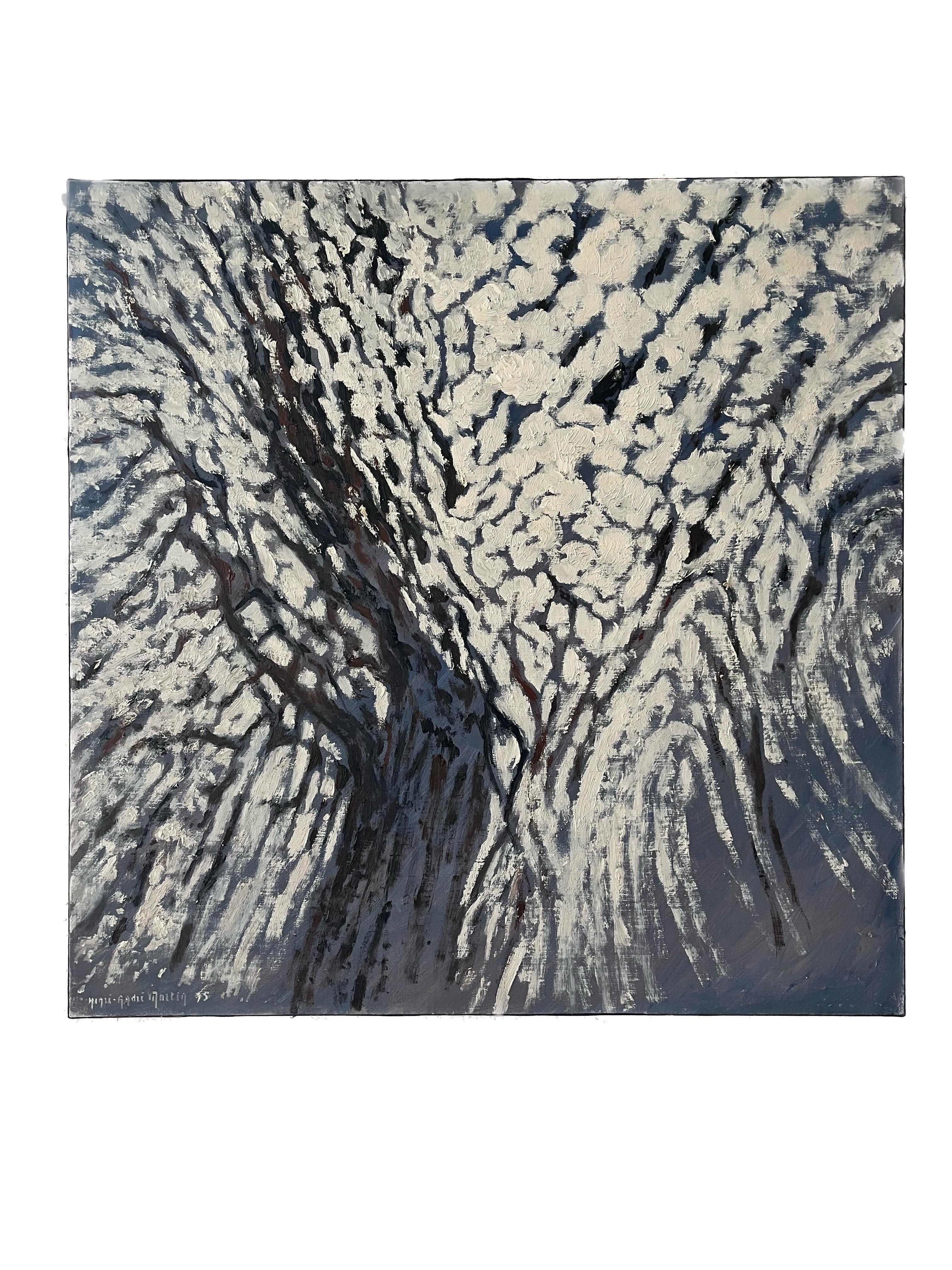 Grande vue abstraite d'un arbre d'almond avec fleurs de fleurs, moderniste française - Painting de Henri-André Martin