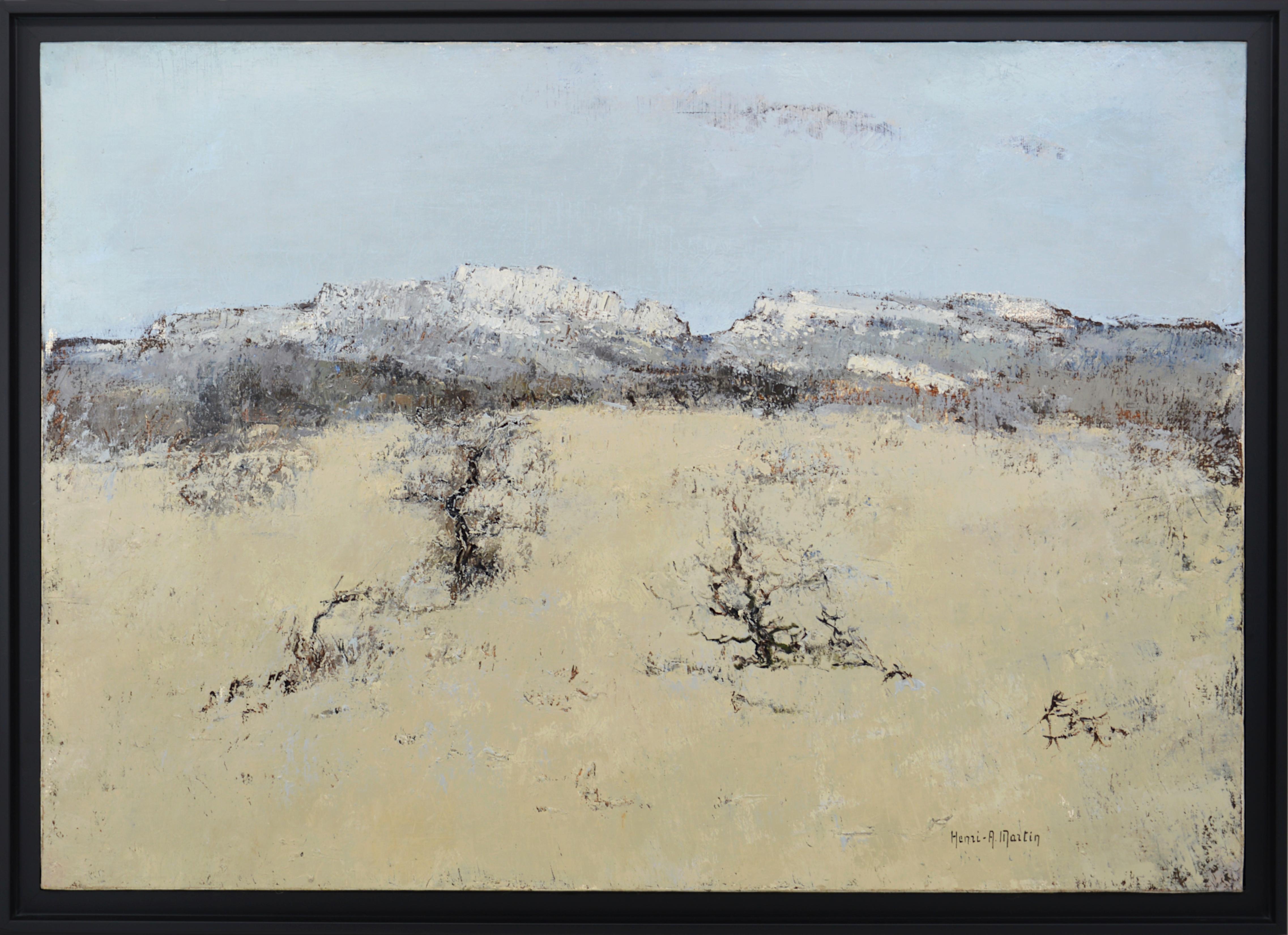 Óleo sobre lienzo de Henri-André Martin (1918-2004), Francia, hacia la década de 1980. Les Baux de Provence. Con marco: 71x98 cm - 28x38,6 pulgadas. Sin marco: 65x92cm - 25,6x36,2 pulgadas. Formato 30P. Firmado abajo a la derecha "Henri A Martin"