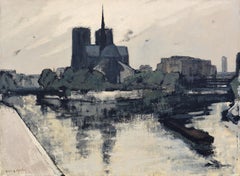 Notre-Dame de Paris Oil on Canvas by Henri André Martin 1960