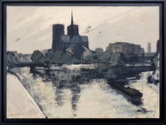 Retro Notre-Dame de Paris, Oil on Canvas by Henri André Martin