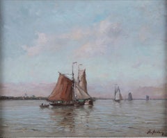 'Tranquil Seas'. A signed antique oil painting seascape on canvas by Henri Arden