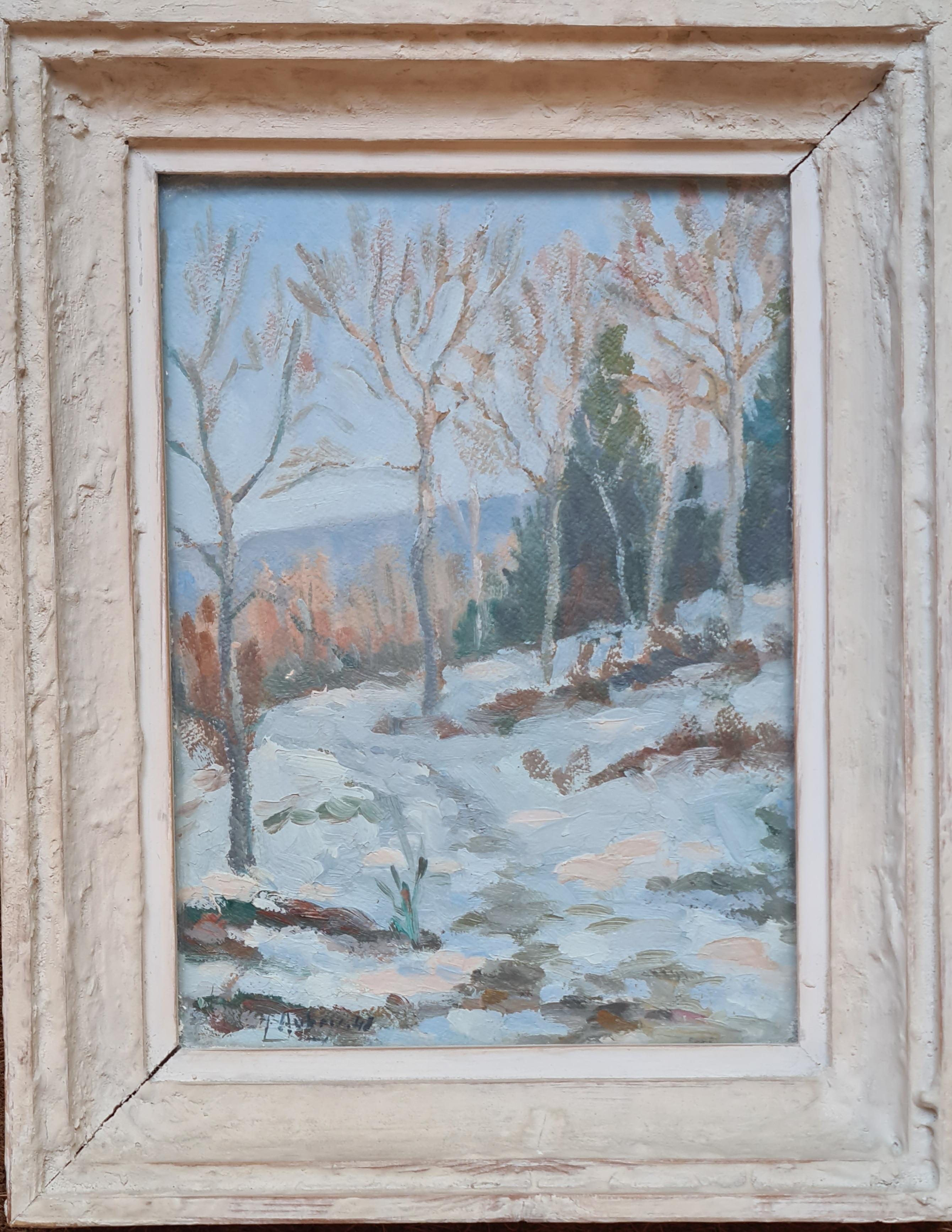 Paysage Enneigé, Snow Scene, French Mid Century Landscape - Painting by Henri Aubry