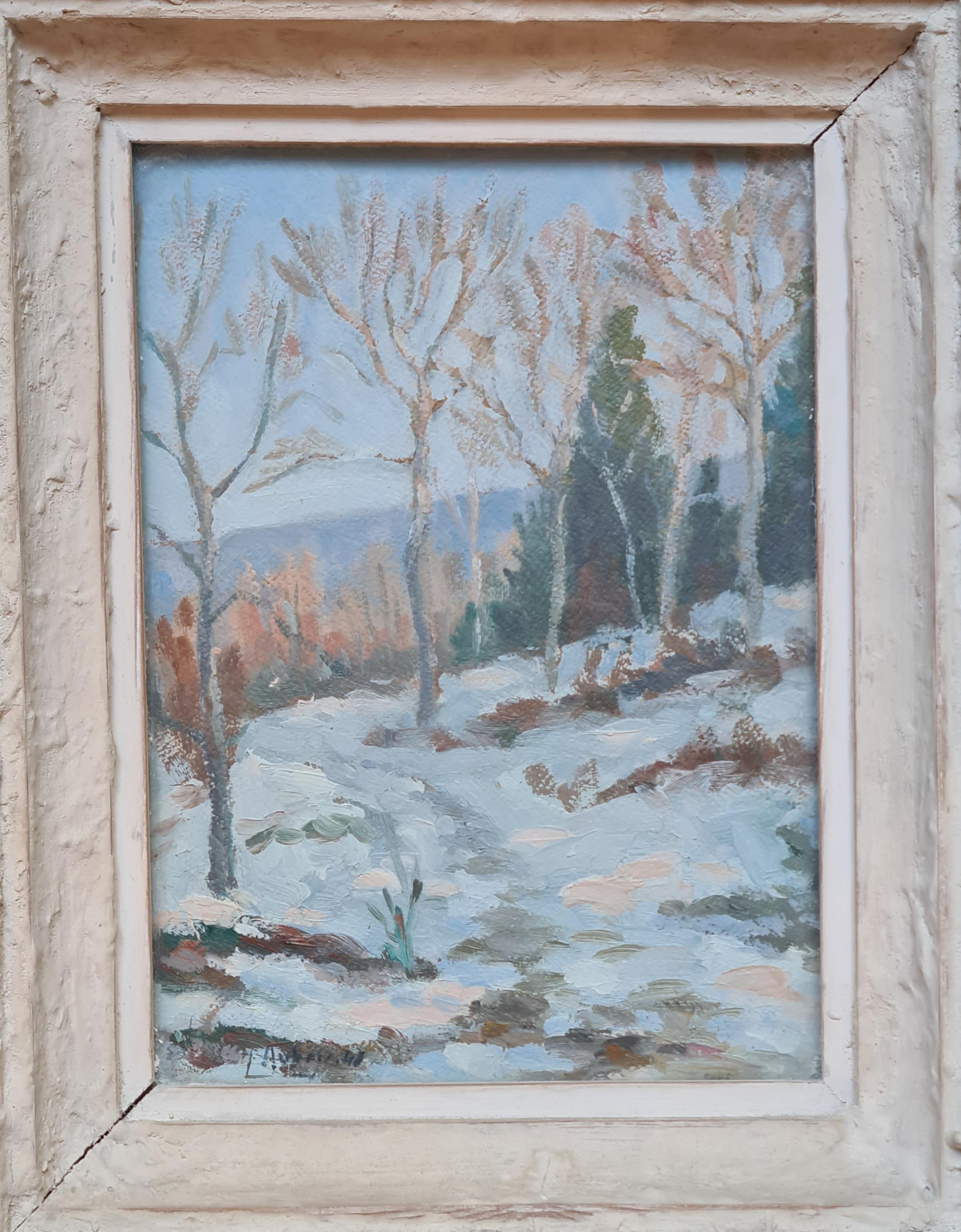 Henri Aubry Landscape Painting - Paysage Enneigé, Snow Scene, French Mid Century Landscape