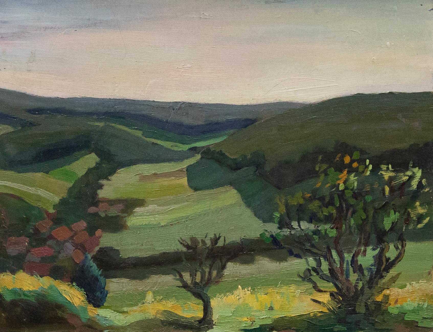 Attribuire. Henri Auchere (1908-2000) - Olio incorniciato, Paesaggio di Rolle 1