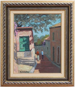 'The Walk in Roquebrune' by Henri Auchere French Vintage Oil Painting