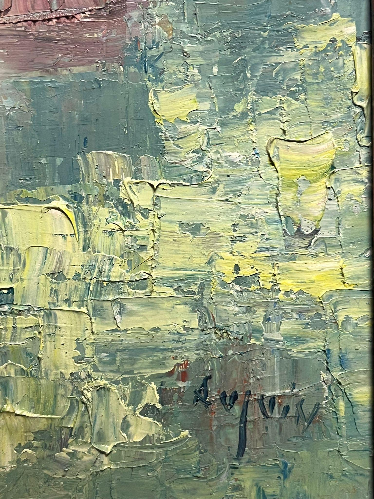 Honfleur Harbor Scene Mid-Century Modernist French Oil Painting Thickly Painted For Sale 9