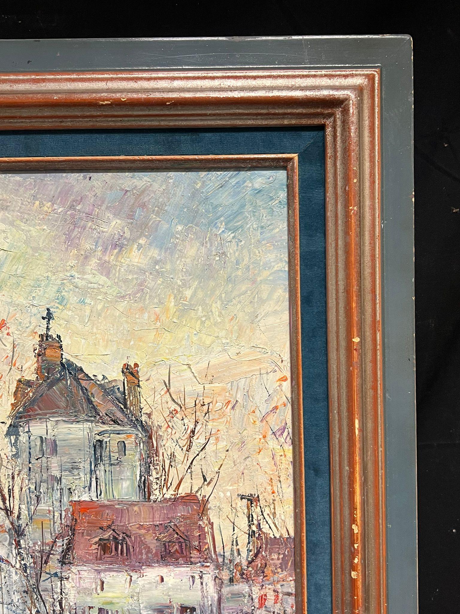 Honfleur Harbor Scene Mid-Century Modernist French Oil Painting Thickly Painted For Sale 10