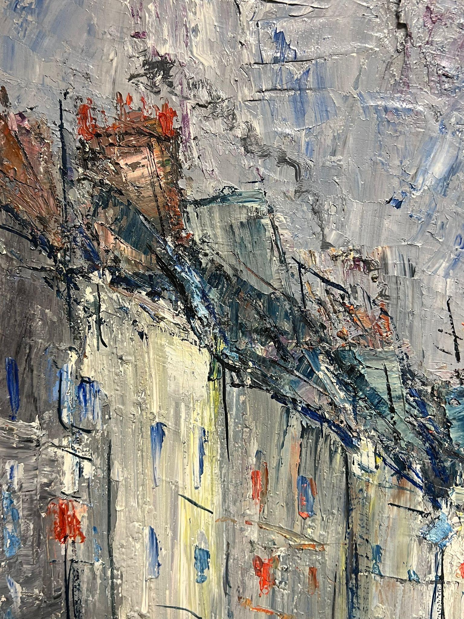 Honfleur Harbor Scene Mid-Century Modernist French Oil Painting Thickly Painted For Sale 2