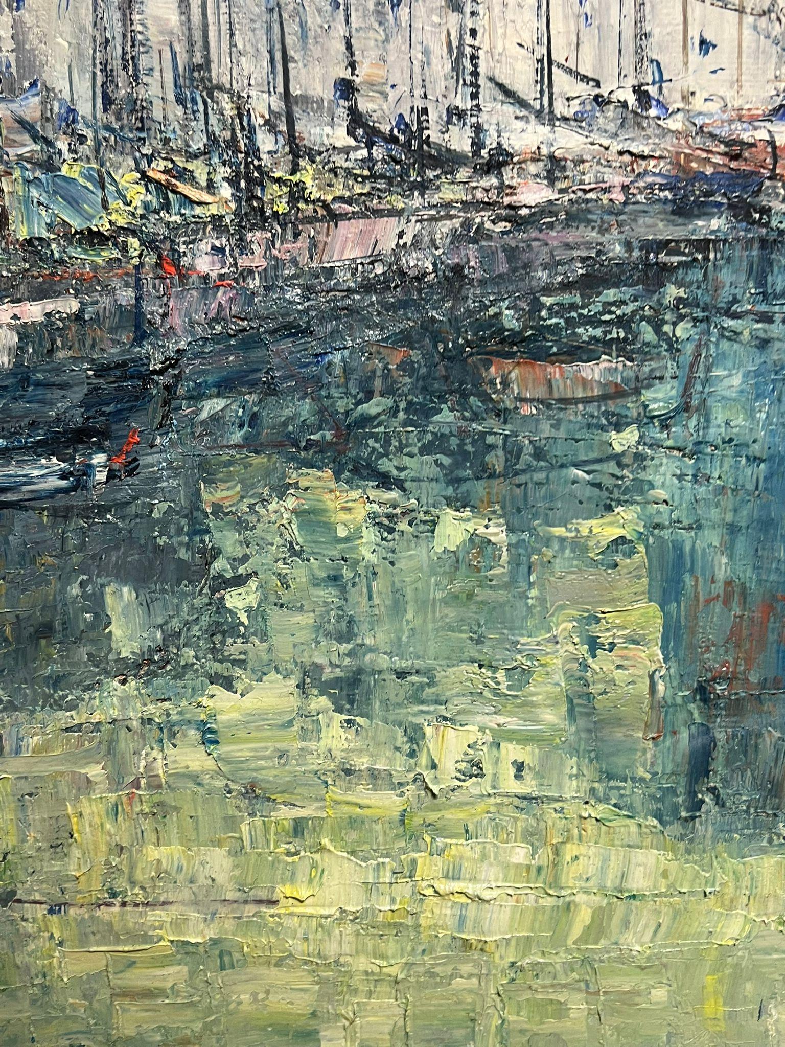 Honfleur Harbor Scene Mid-Century Modernist French Oil Painting Thickly Painted For Sale 5