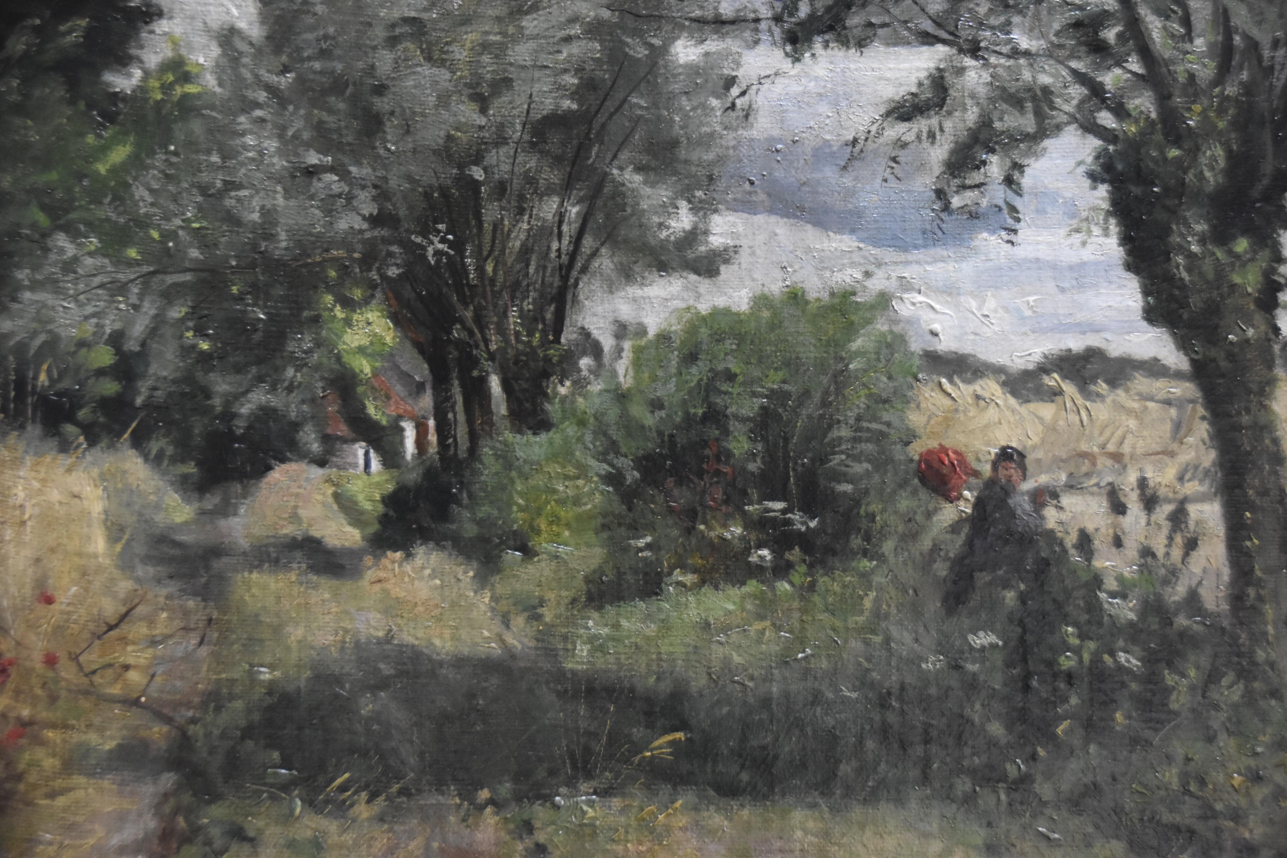 Henri Auguste Alban Moral (1840-1889) Paesaggio con vagabondo, olio firmato 2
