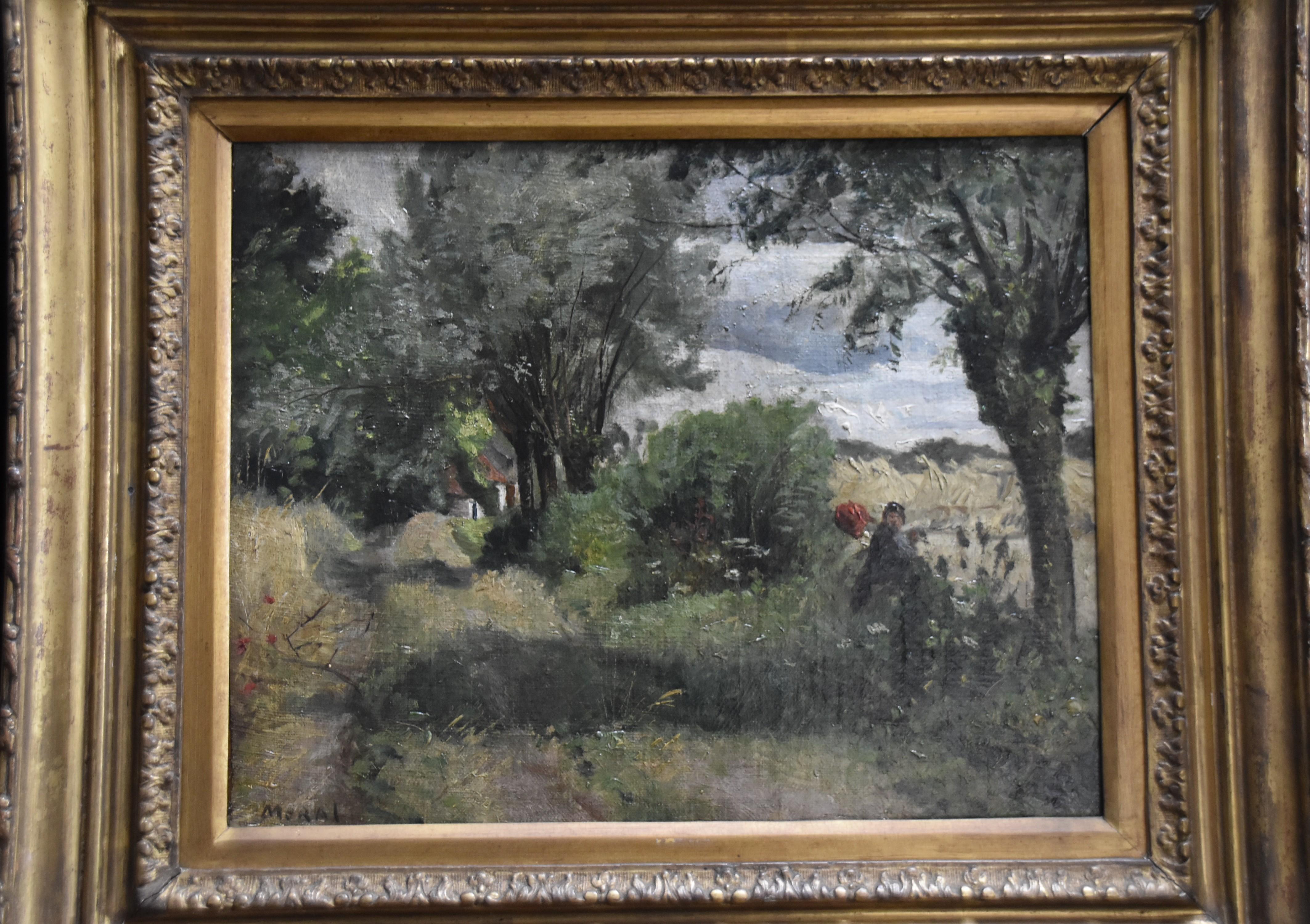 Henri Auguste Alban Moral (1840-1889) Paesaggio con vagabondo, olio firmato 3