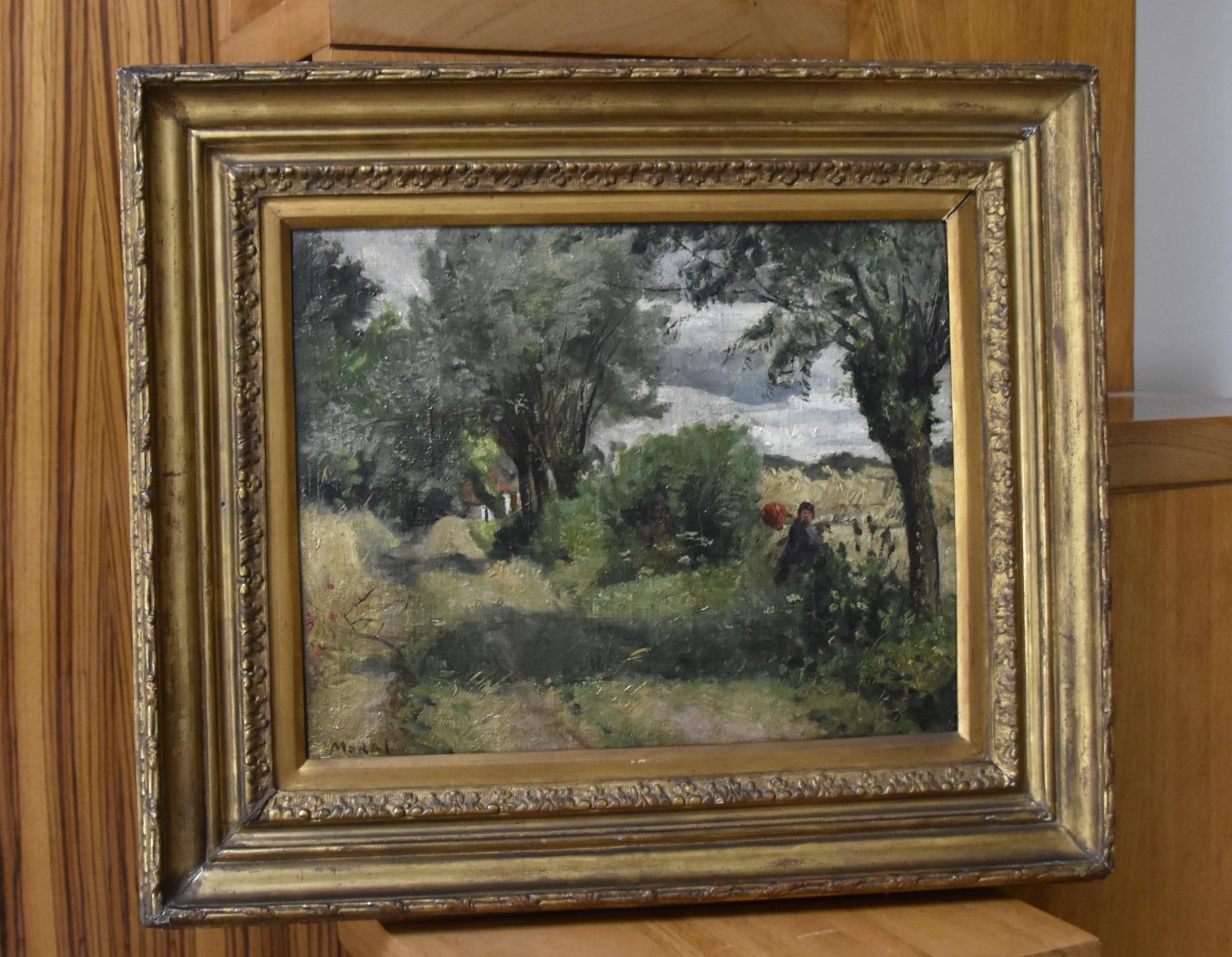 Henri Auguste Alban Moral (1840-1889) Paesaggio con vagabondo, olio firmato 6