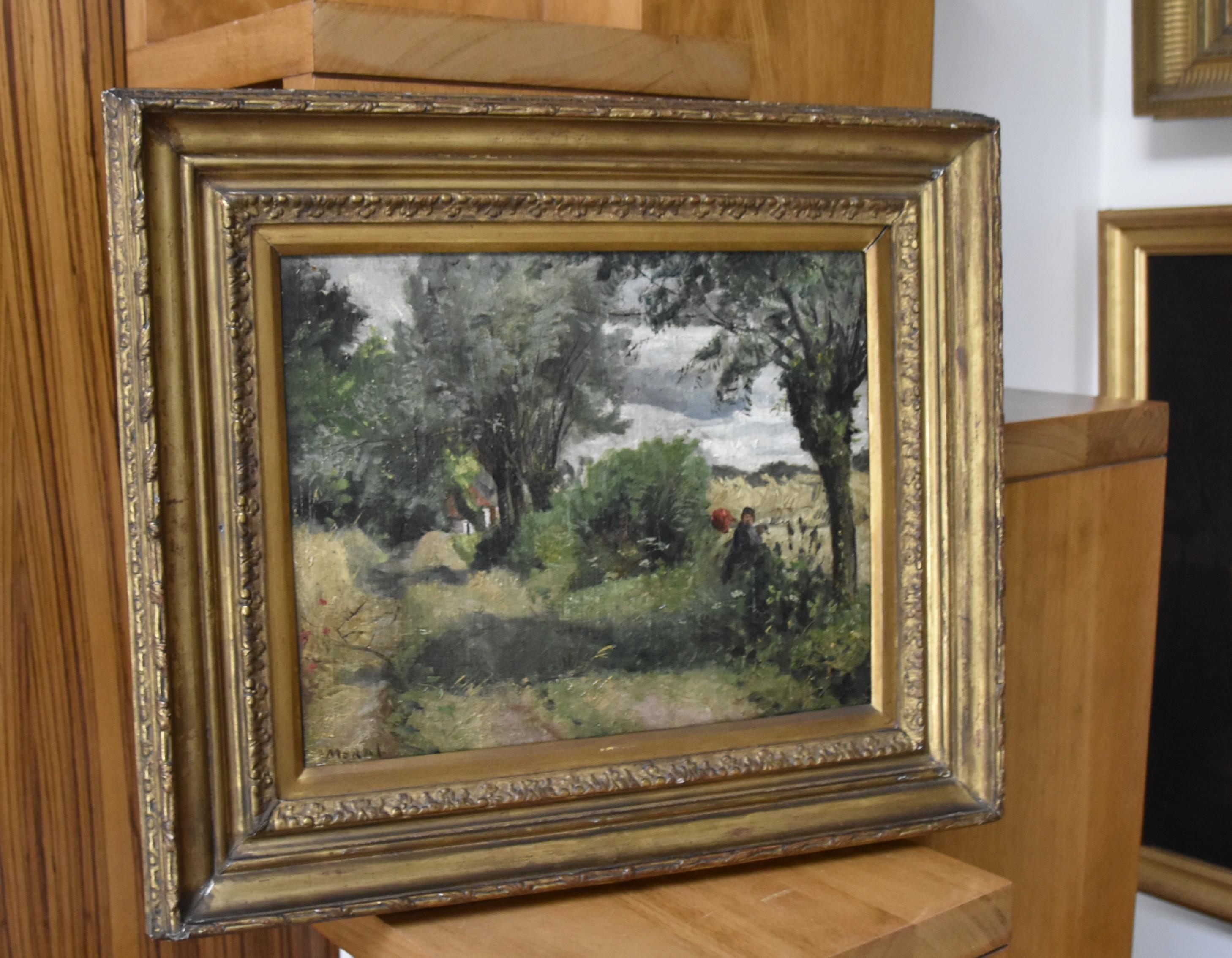 Henri Auguste Alban Moral (1840-1889) Paesaggio con vagabondo, olio firmato 7