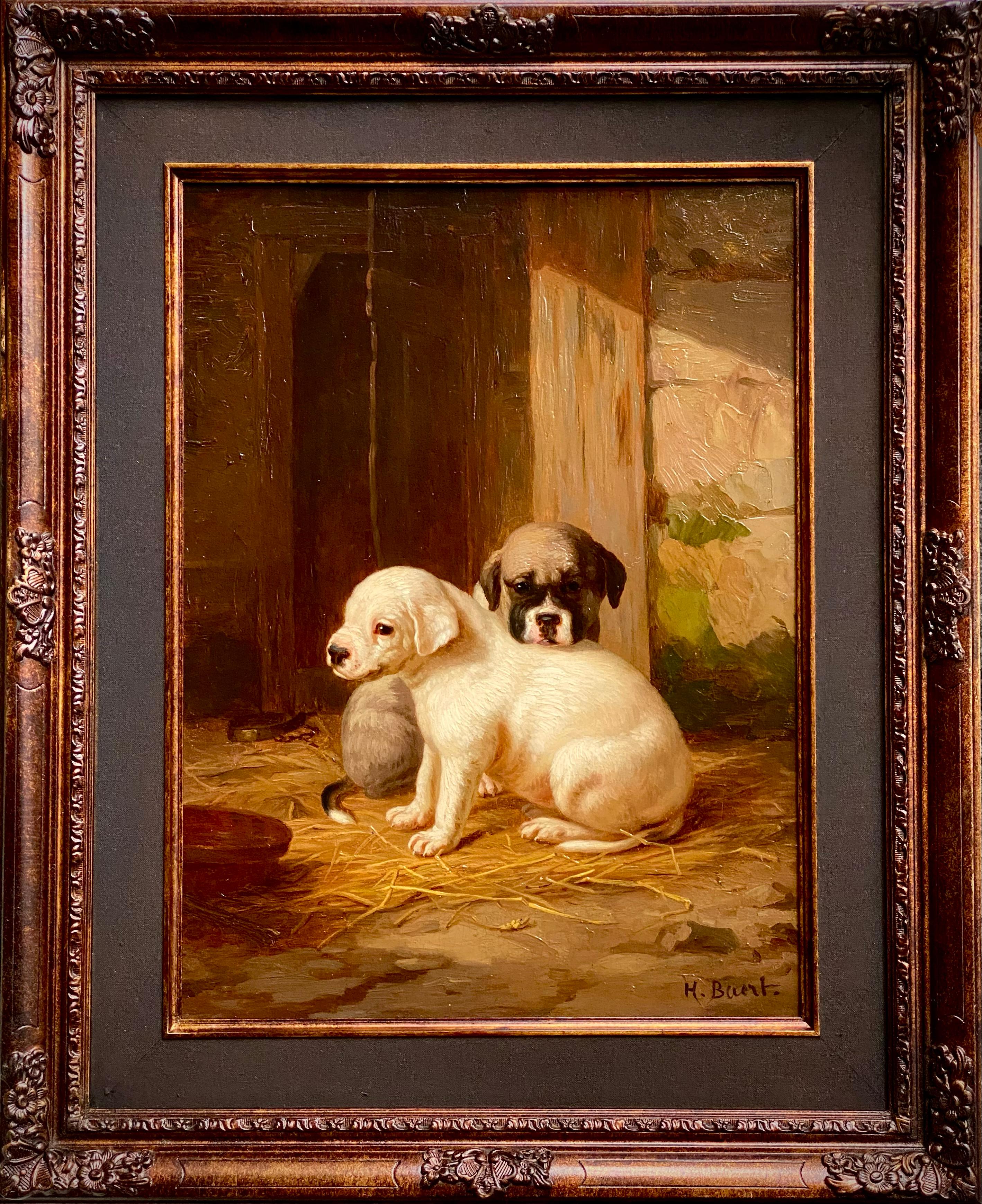Henri Baert 
xIX secolo
Pittore belga

I cuccioli
Firma: Firmato in basso a sinistra
Medium: Olio su pannello
Dimensioni: Dimensioni immagine 40 x 30 cm, dimensioni cornice 54,50 x 44,50 cm

Biografia: Baert Henri, pittore belga attivo intorno al
