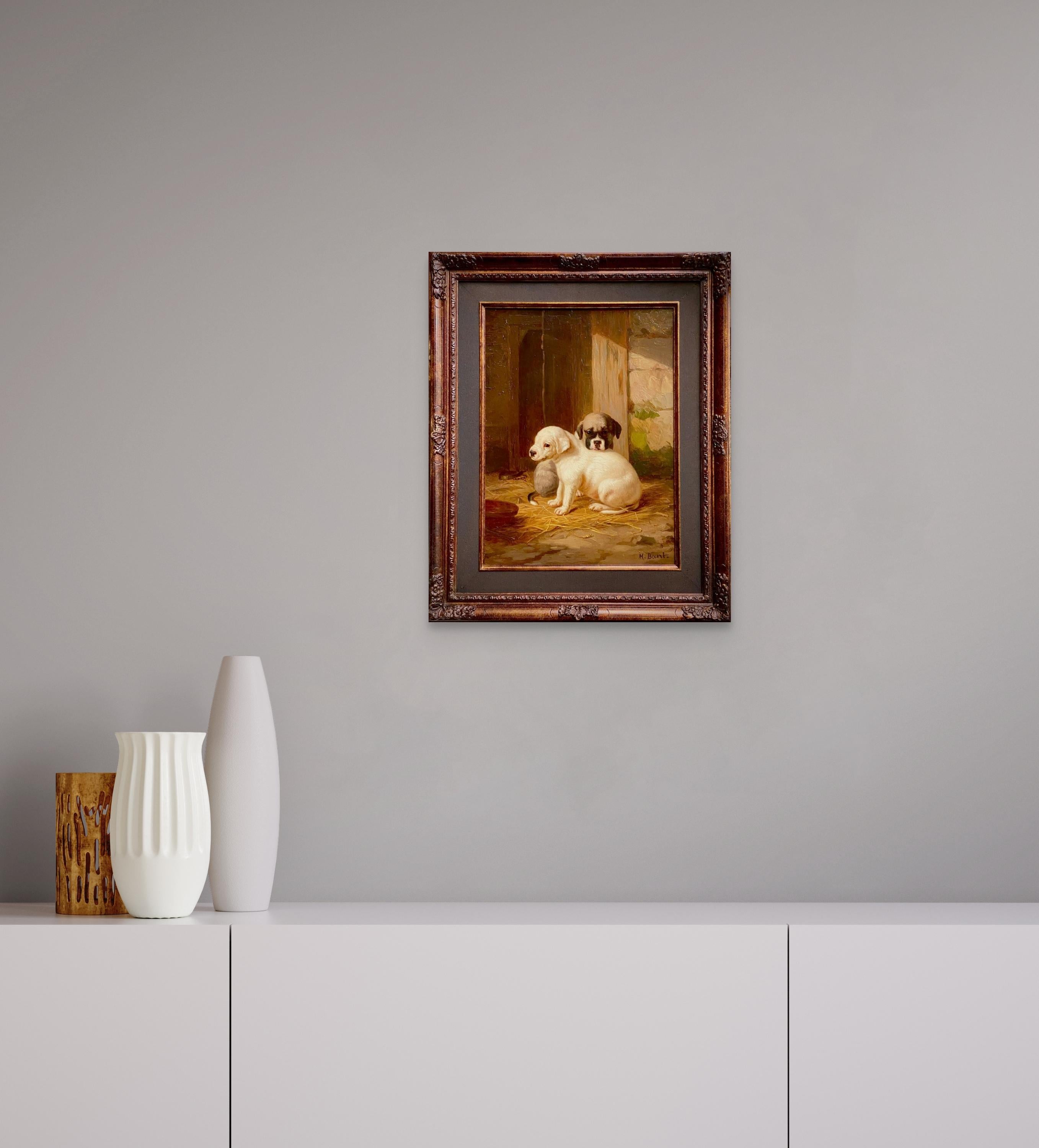'I cuccioli' di Henri Baert, XIX secolo, pittore belga, firmato in basso a sinistra 3